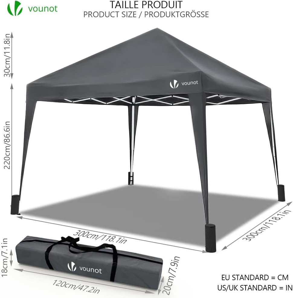 VOUNOT - tonnelle pliante 3x3m - installation rapide, accessoires inclus