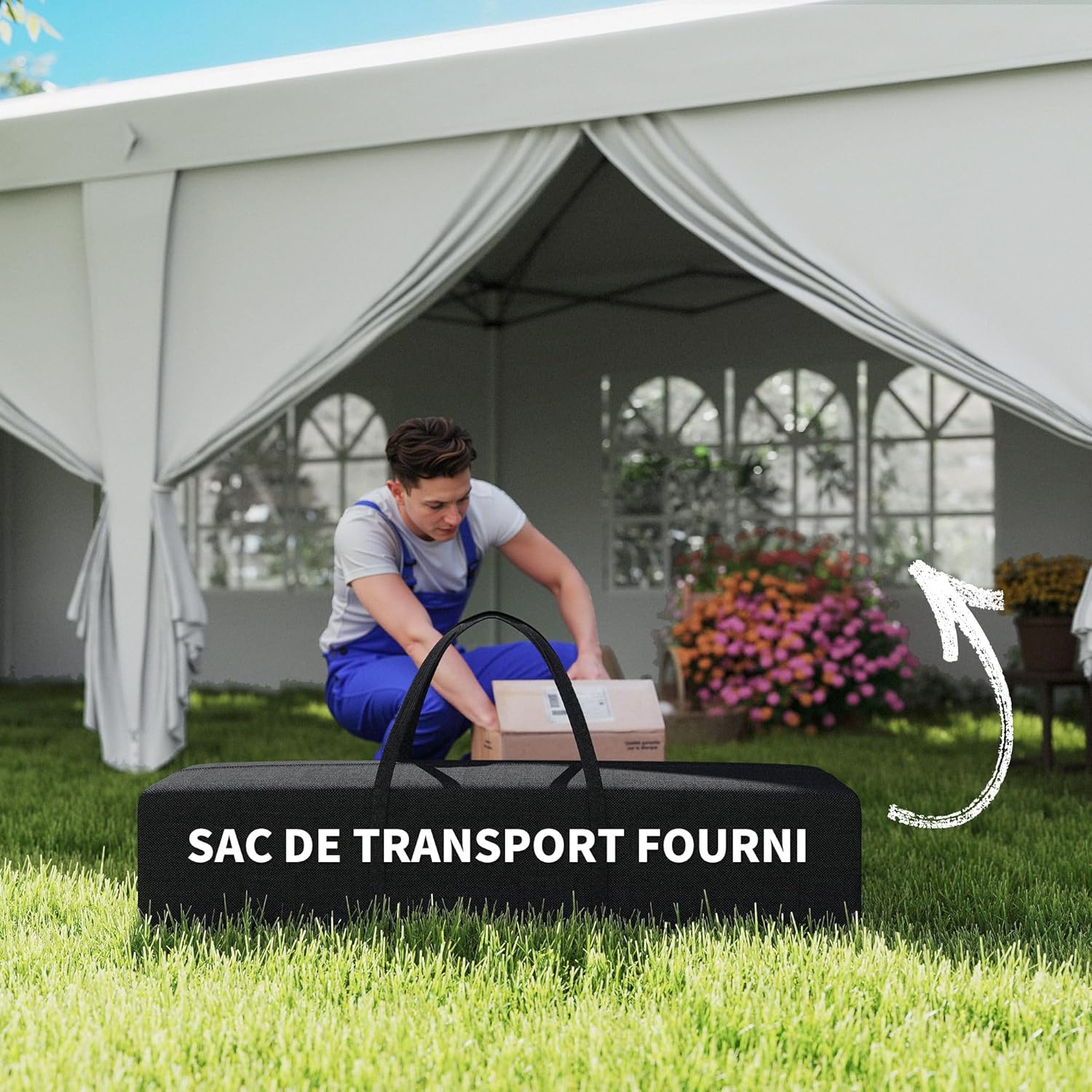 Outsunny Tonnelle de Jardin 3x6m Barnum Pliant avec Côtés Amovibles - Tente de Réception Structure en Acier Renforcée - Abri de Jardin Pop-up pour Mariage, Fête et Marché, Sac de Transport, Blanc