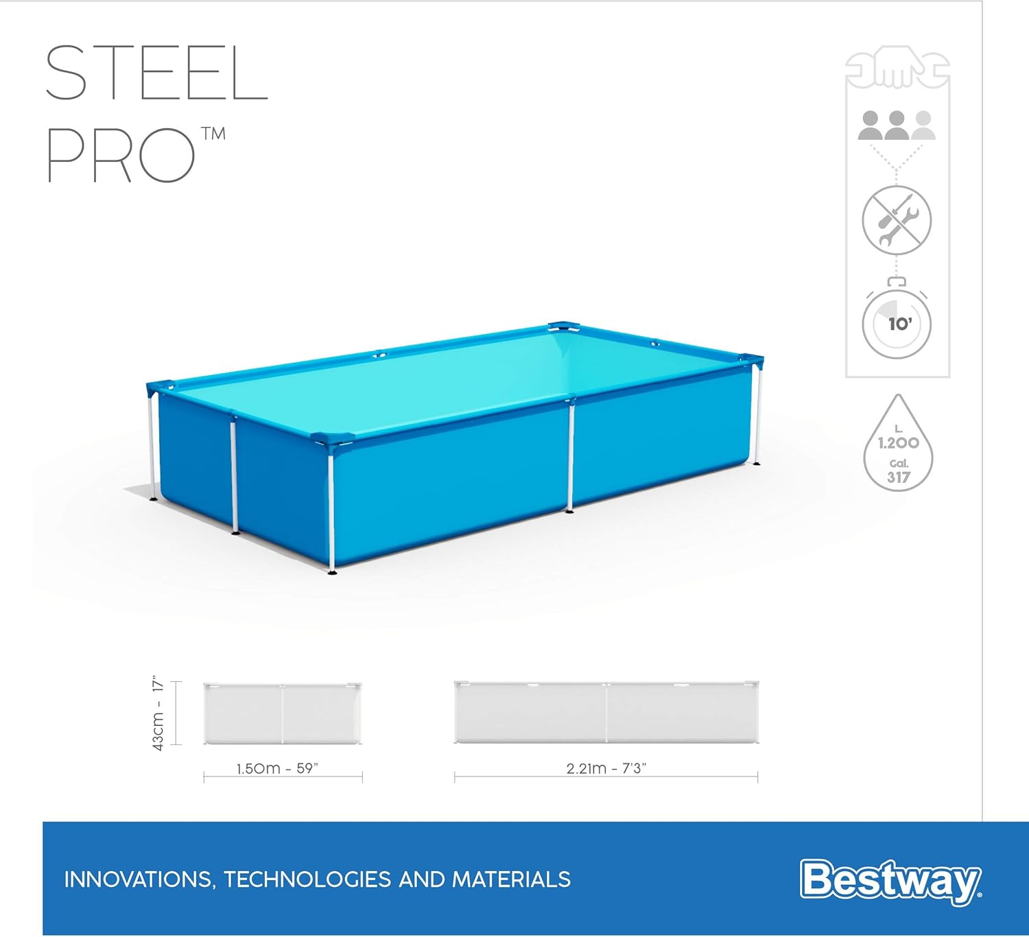 Bestway - Steel Pro - 221x150x43 cm - piscine hors sol robuste 56401