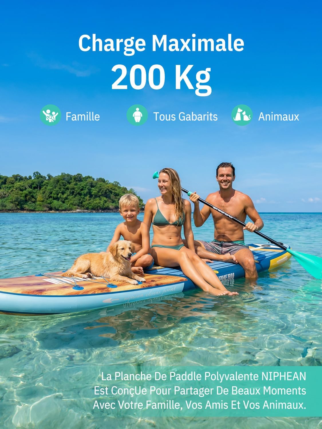 Niphean - Paddle gonflable adulte 320cm, 200kg, siège inclus