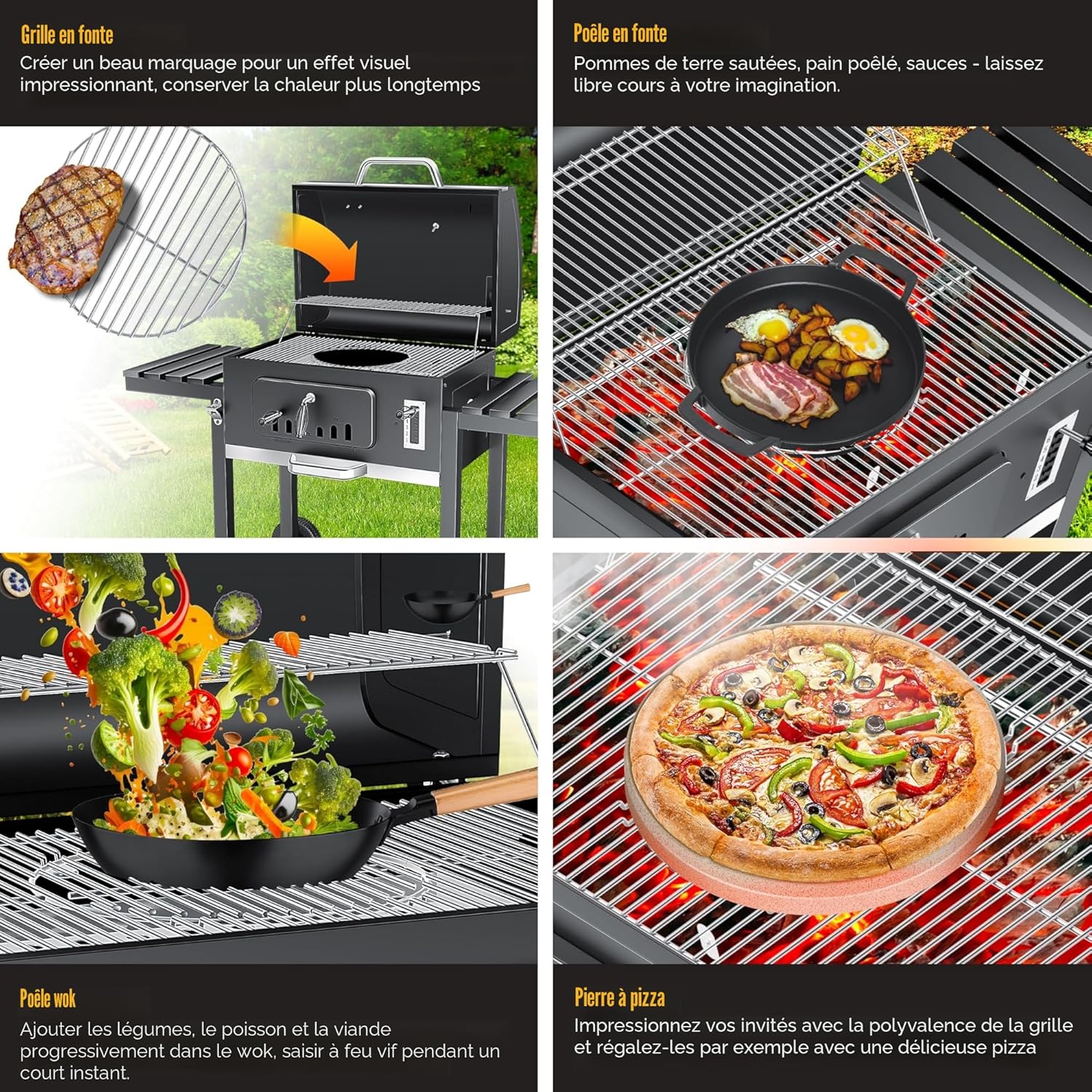 KESSER - Barbecue XXL - grand format, couvercle, roues, accessoires