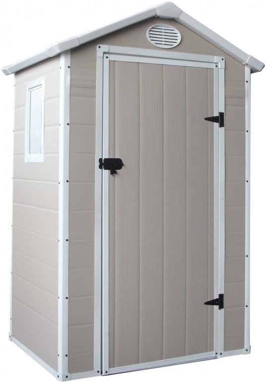 Jôbu - Abri de jardin en résine - 1,34m² - porte verrouillable, fenêtre, ventilation, acier galvanisé