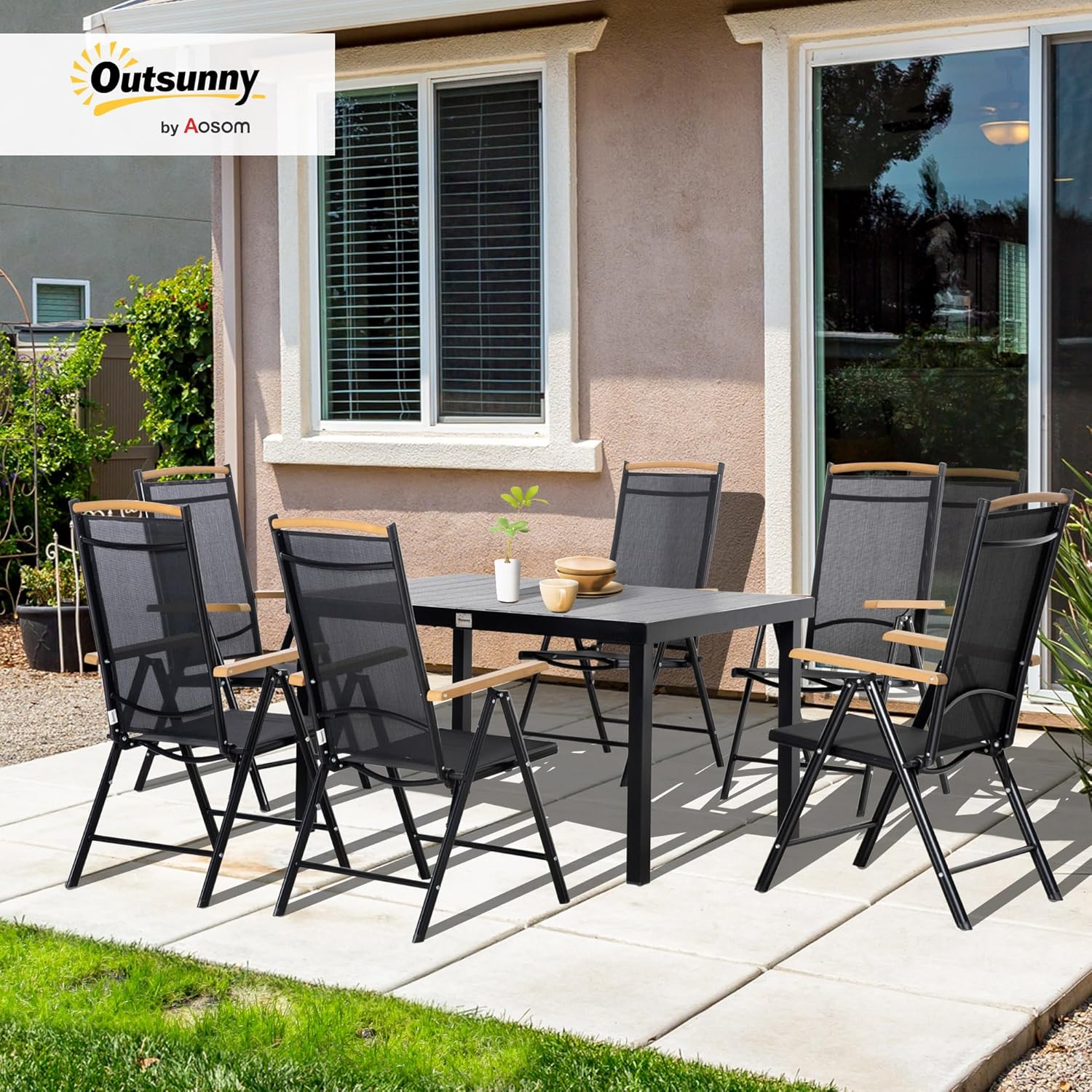 Outsunny - Salon de jardin 6 places - 140 cm - aluminium, chaises pliables et inclinables