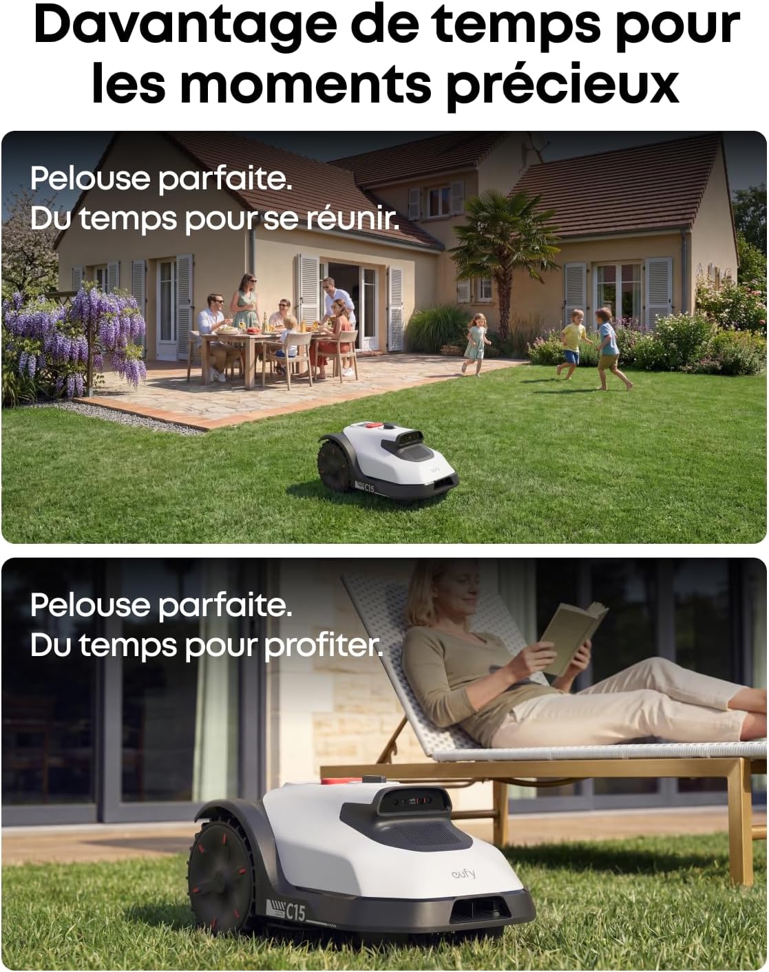 eufy - C15 robot tondeuse - 500 m² - garage, sans fil, détection obstacles, Ride-On-Edge