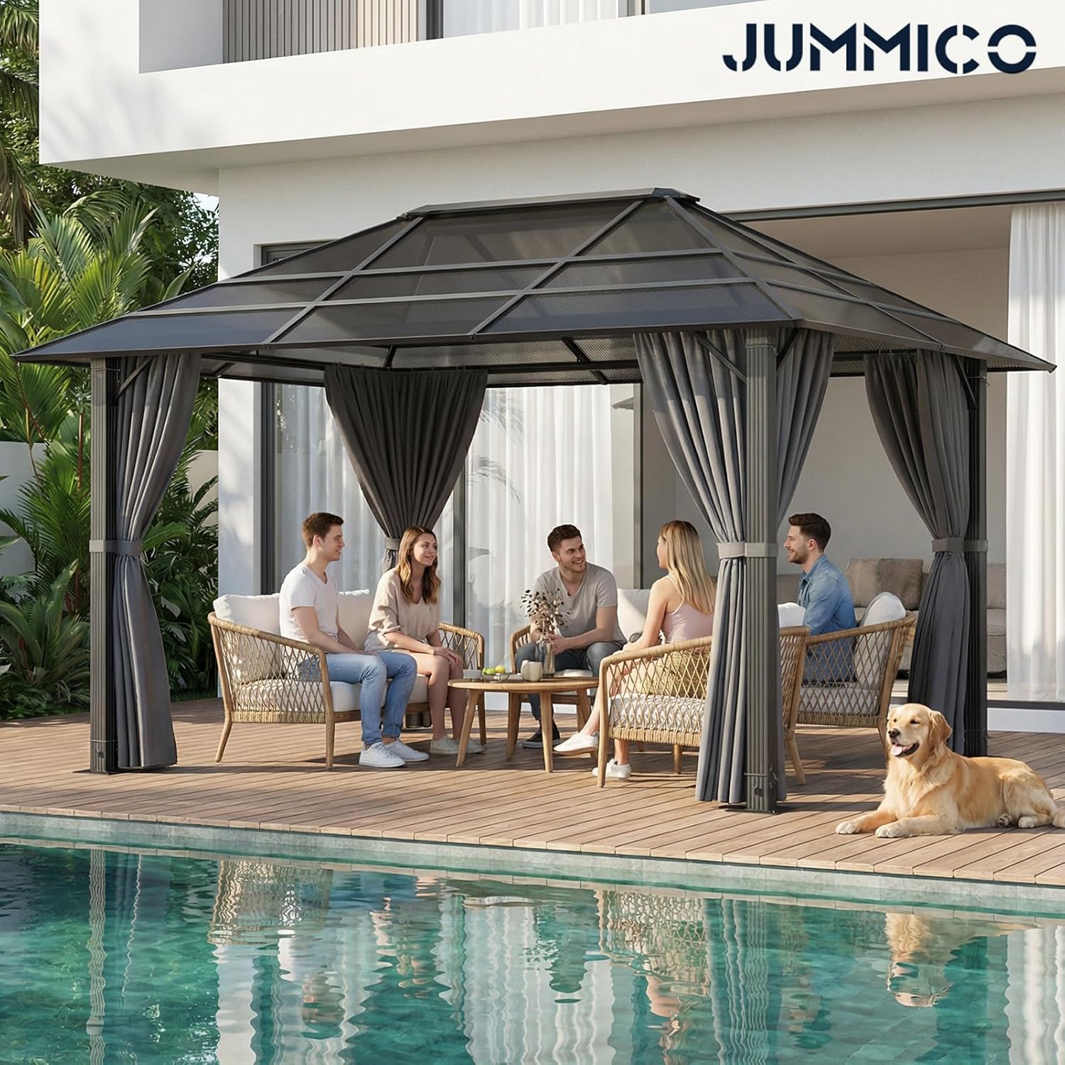 JUMMICO - Tonnelle série extérieure - 3x4m aluminium imperméable, toit transparent, parois latérales