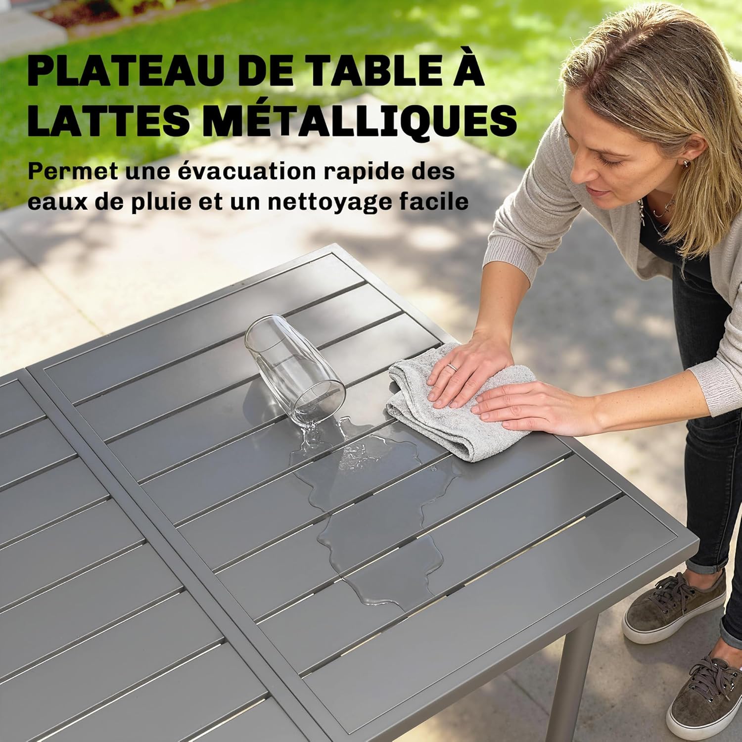 Outsunny - Table jardin série 6 pers - 165x80 cm - métal lattes, extérieur