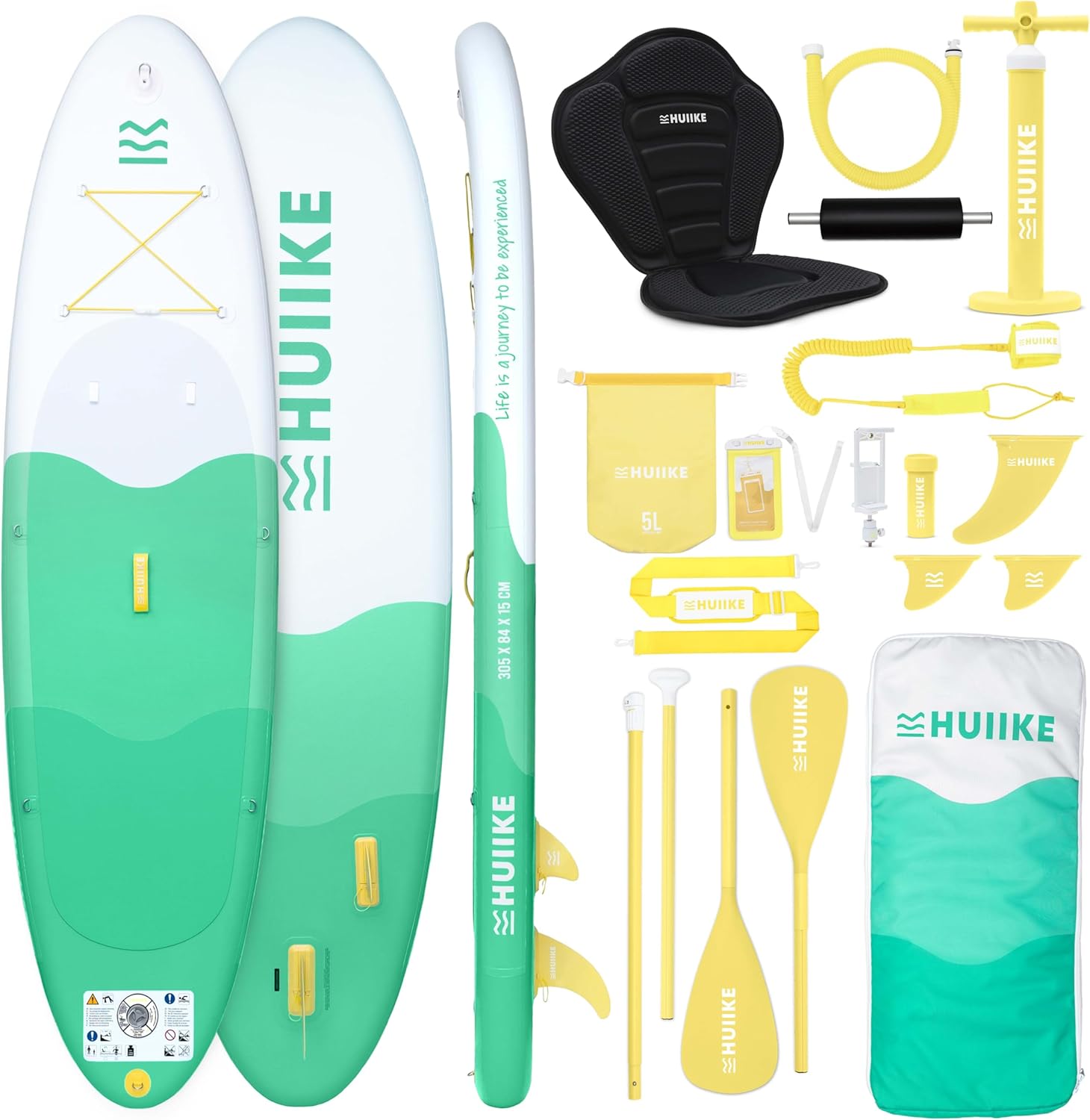 HUIIKE Paddle Gonflable Adulte avec Accessoires Inclus, Pagaie, Ailerons, Pompe. Planche de Stand Up Paddle Grande Stabilité et Résistance. 305 x 84 x 15 cm, Jusqu'à 130 kg