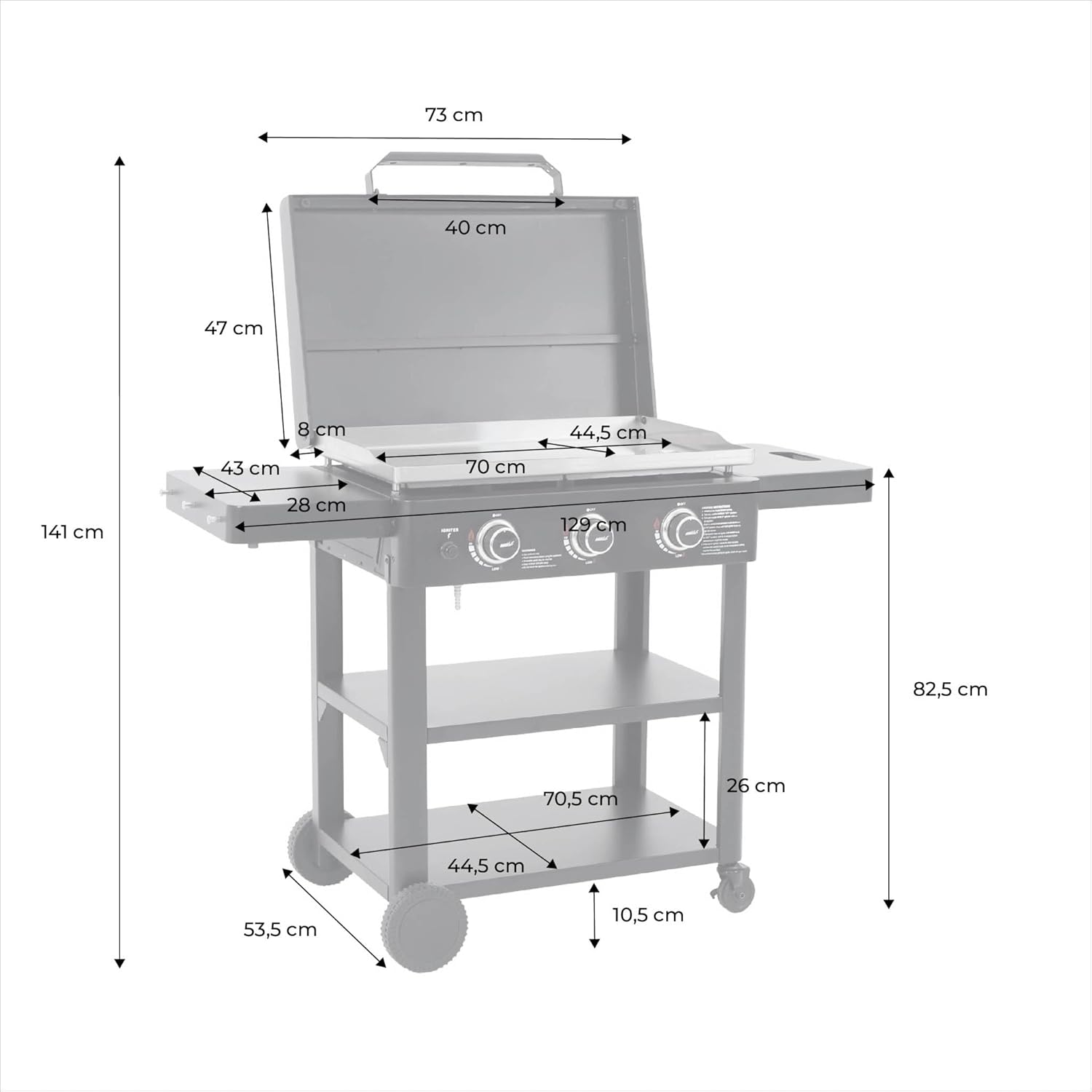 sweeek - Raoul série - 3 brûleurs inox, chariot noir - 12kW