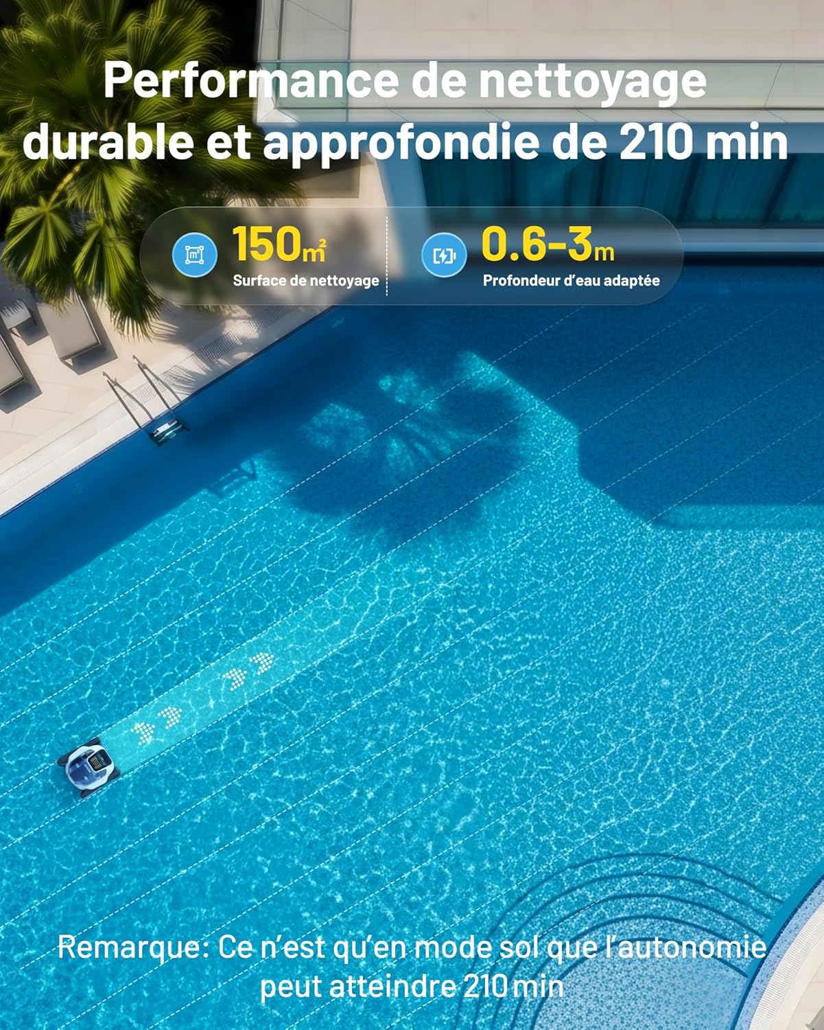 Spino E1 (2026 Nouveau) Robot Piscine, Parois, Sol et Ligne d’Eau, Puissance 21950 LPH, Autonomie 210 Min, 5-en-1 Mode, Navigation SmartArc et Contrôle App, pour Piscine Jusqu’à 150 m² Certifié ClimatePartner