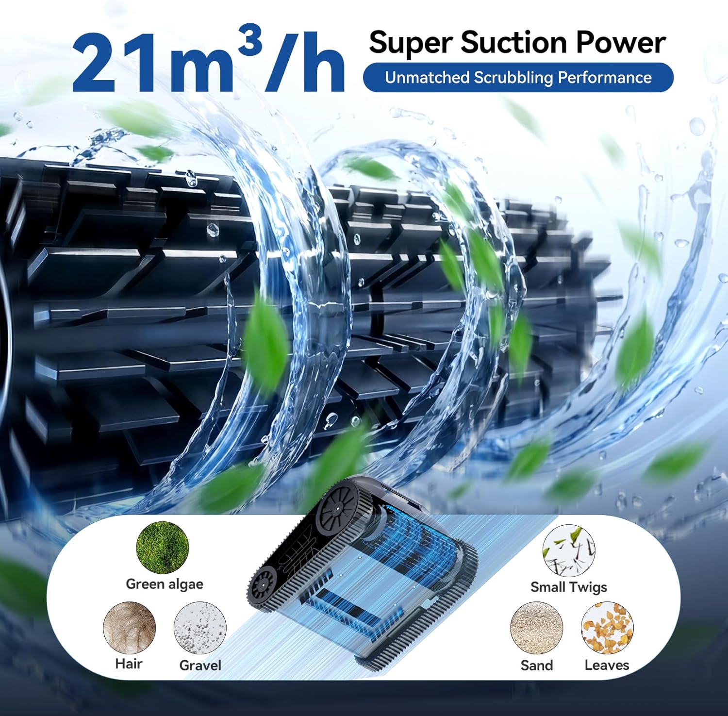 (Upgrade 2026) Pondee X5 Robot de Piscine sans Fil Fond et Parois, Aspirateur 21 m³/h Saugkraft, Navigation Intelligente, 3 Moteurs Brushless, Autonomie 180 Min, Ligne d'eau, Bassins jusqu'à 300m²