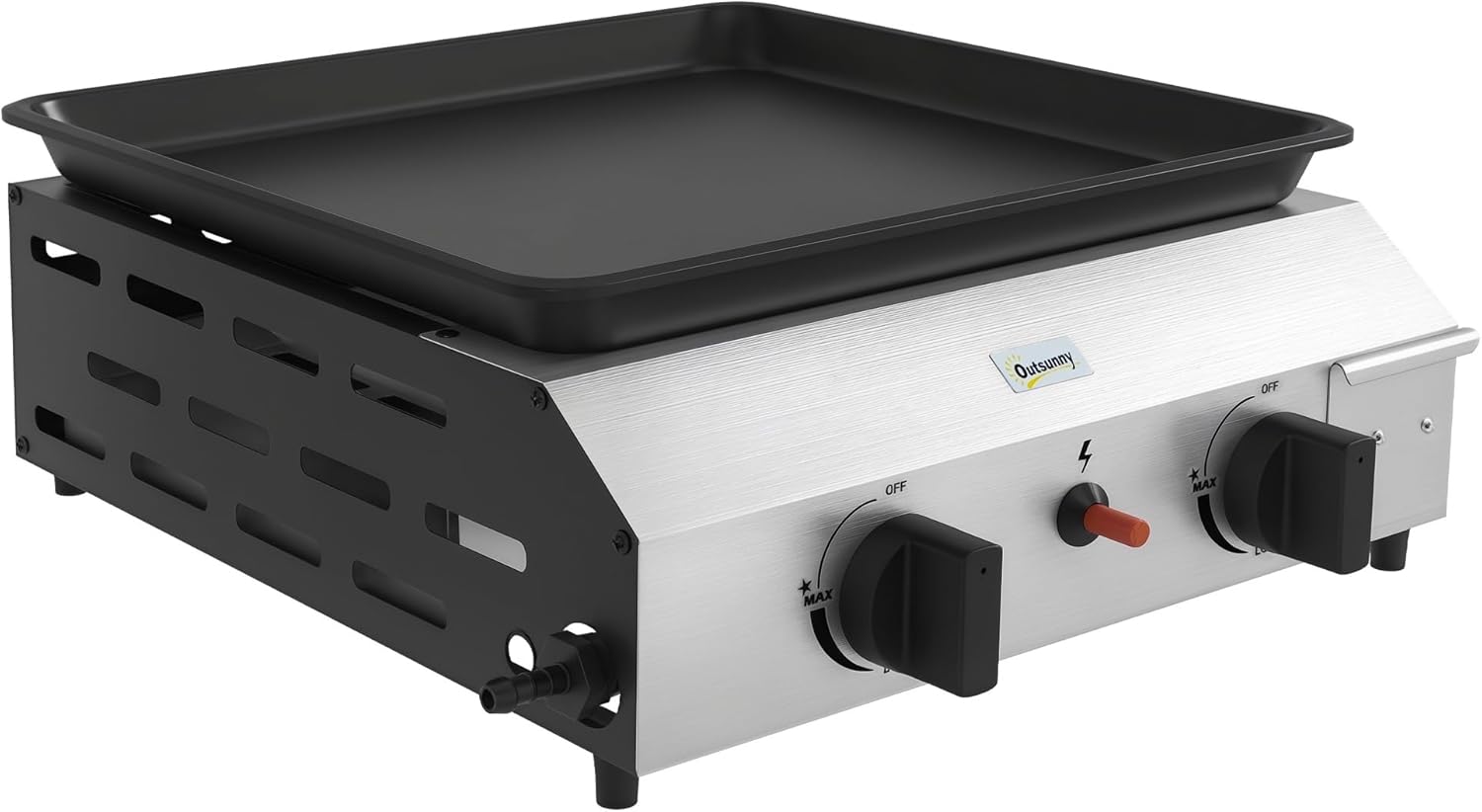 Outsunny - plancha gaz inox émaillé 2 brûleurs 40x34cm, 4,8kW