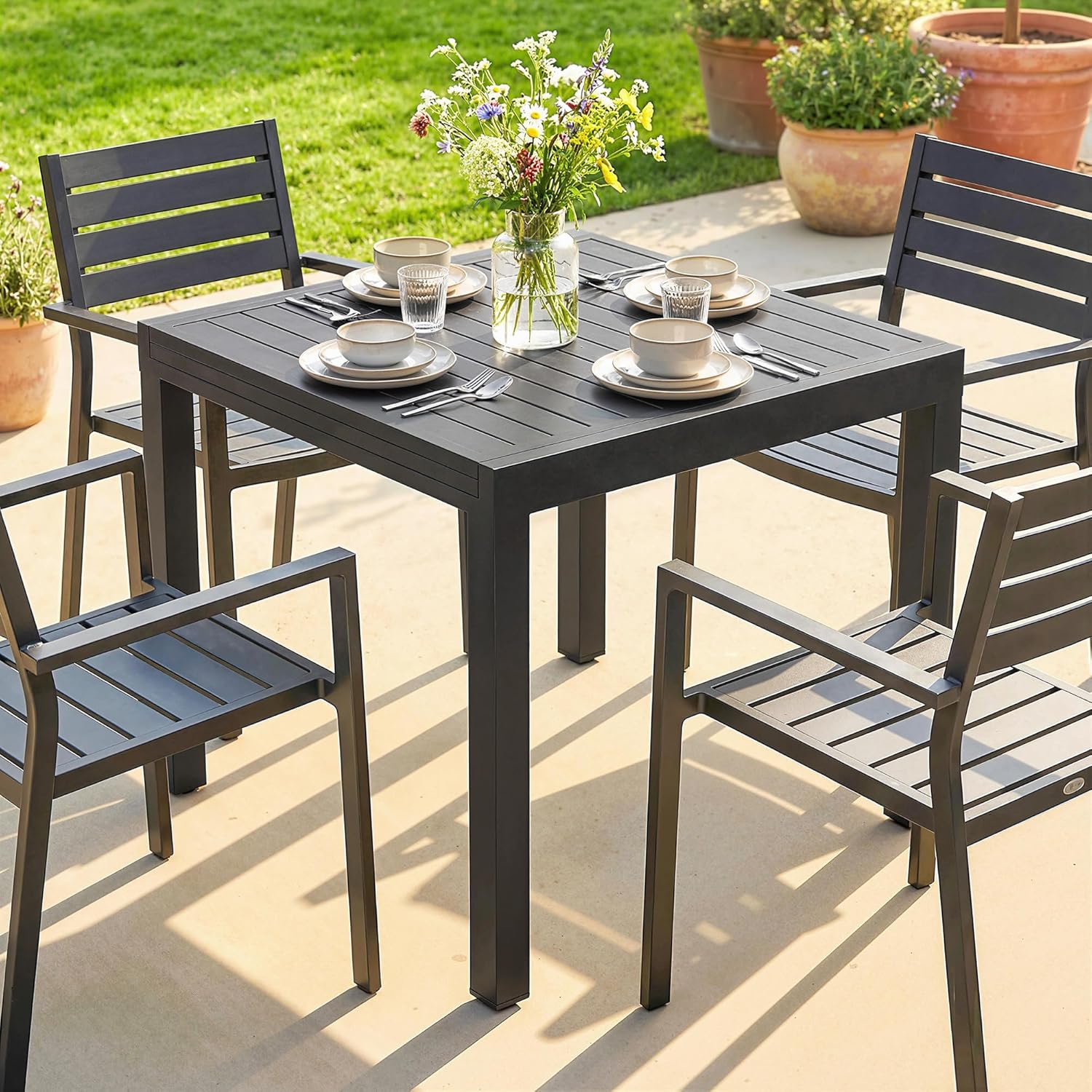 Outsunny - Table Extensible Jardin - 80-160 cm - Aluminium, rallonge, 4-6 pers.