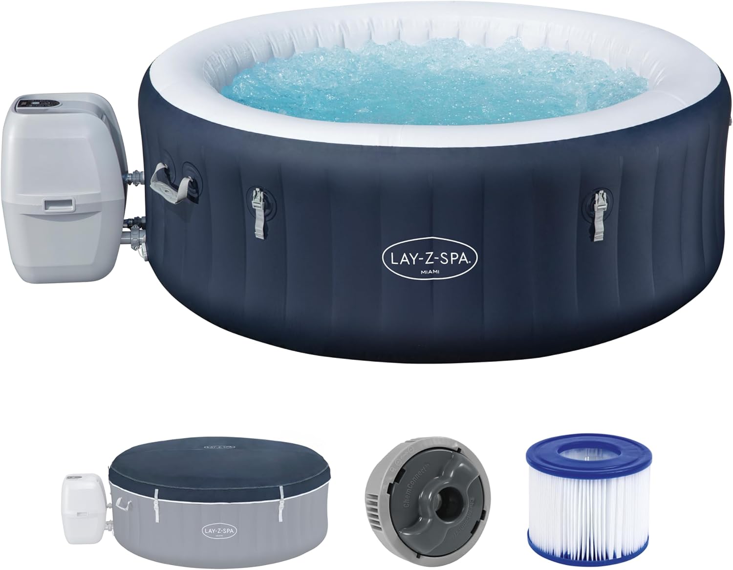 Bestway - Spa Gonflable Miami AirJet Efficacité énergétique pour 2 à 4 Personnes - 180 cm x 180 cm x 66 cm - Bleu