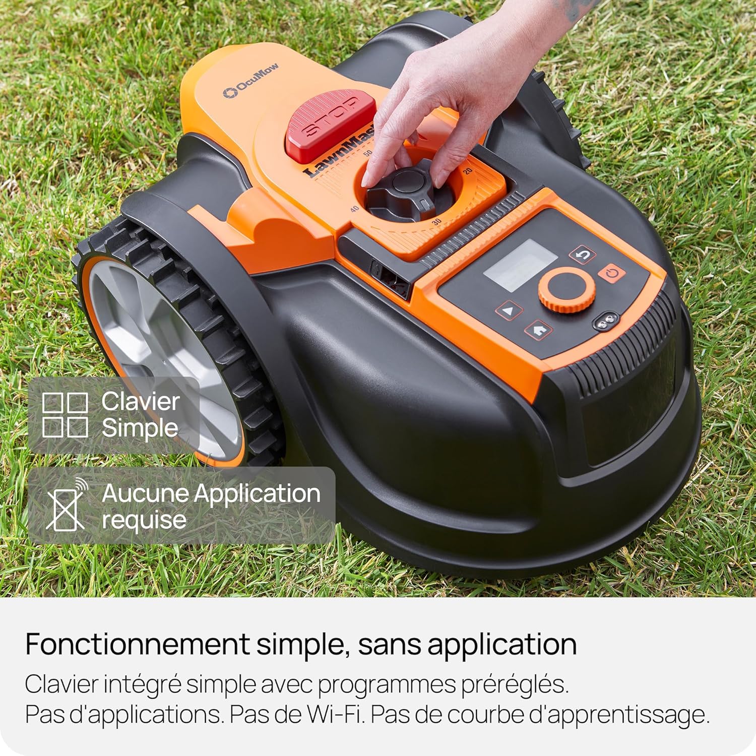 LawnMaster - Robot tondeuse caméra/app, 500m², sans fil, LCD