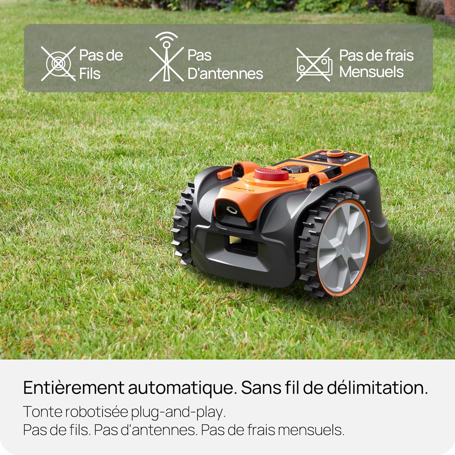 LawnMaster - Robot tondeuse caméra/app, 500m², sans fil, LCD