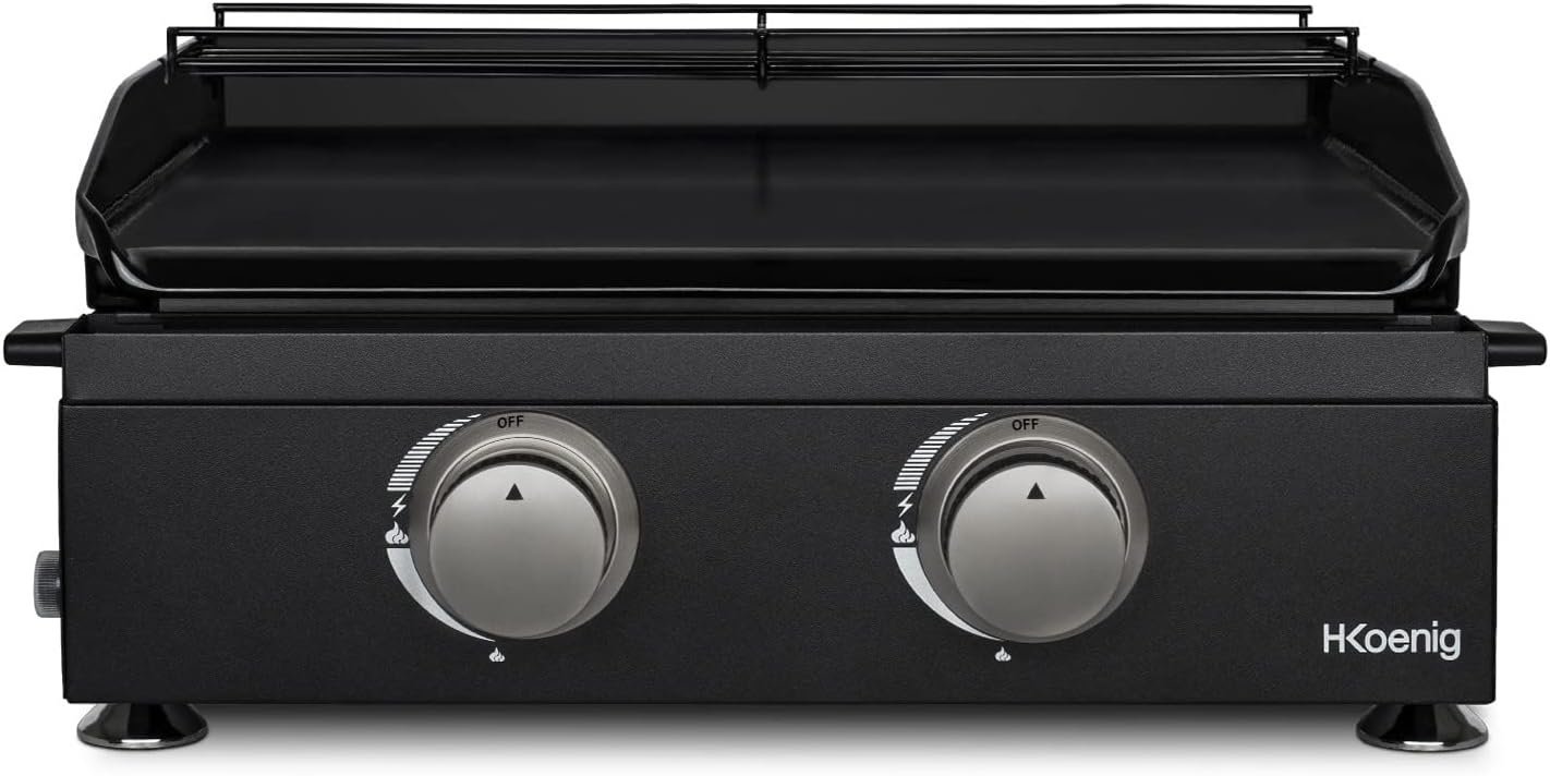 H.Koenig - plancha gaz 2 brûleurs - acier inox, fonte, jusqu'à 350°C - PLX1022