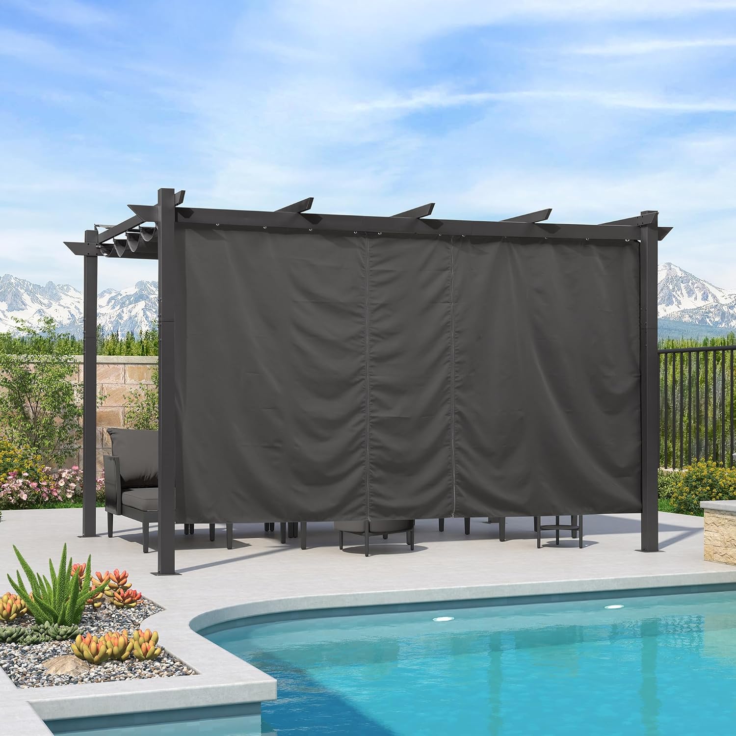 PURPLE LEAF - Pergola Aluminium - 4x3m - Rideau, toit rétractable, imperméable
