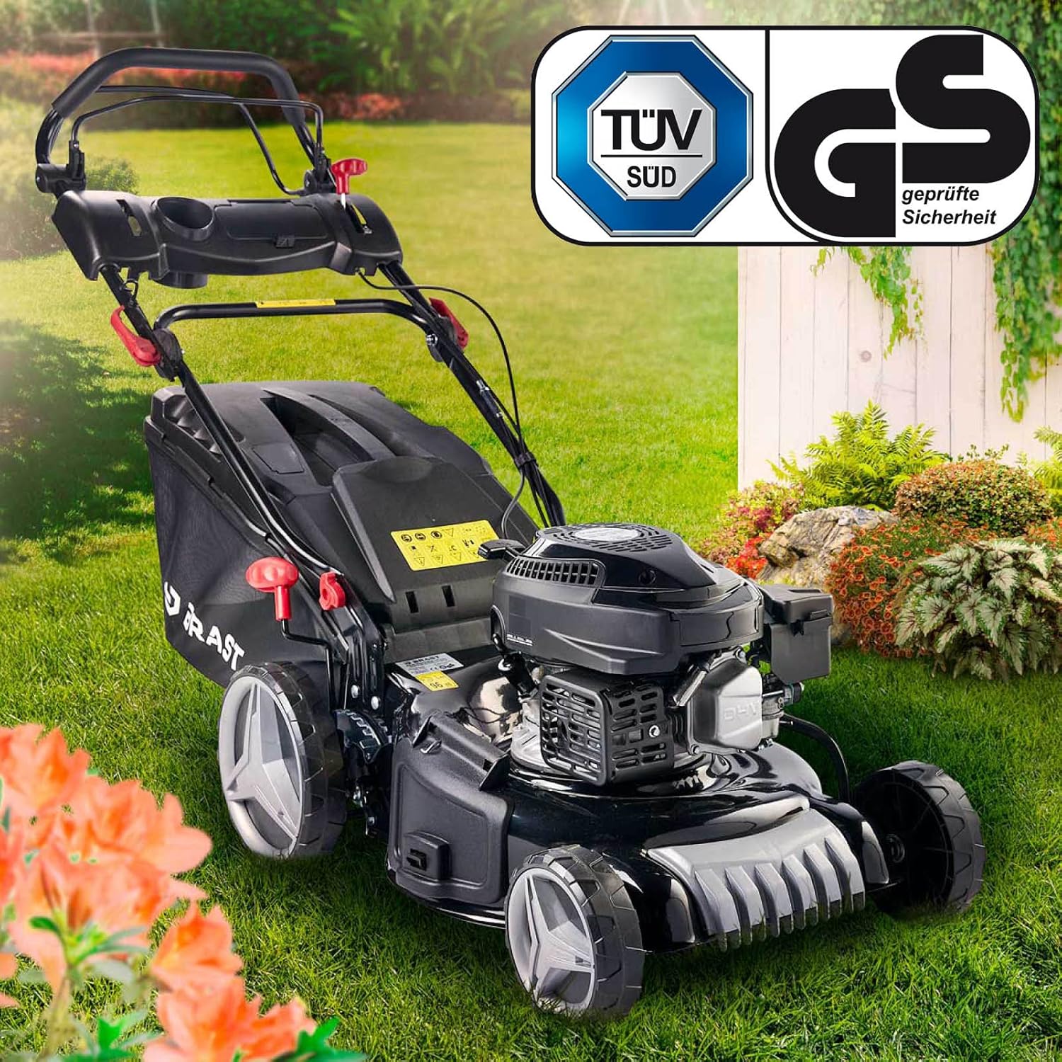 BRAST Tondeuse Thermique, tractée, 46cm, 3,5kW (4,7 CV), 170cc bac 60l, Moteur 4 Temps, Mulching -5 MODÈLES- châssis en tôle d'acier, 4 en 1 Tondeuse Thermique Hauteur de Coupe et Guidon réglable