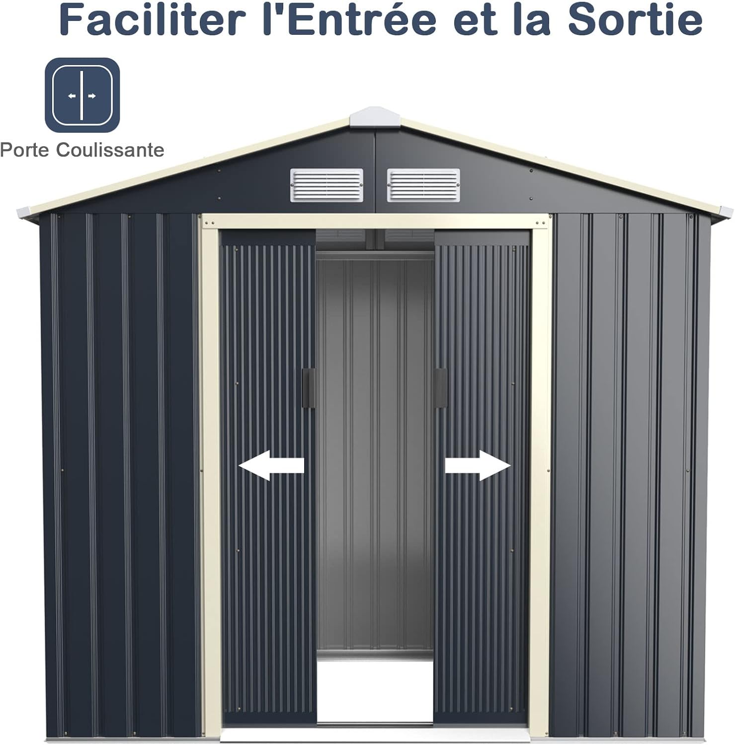 GOPLUS 2,37㎡ Abri de Jardin Métal Galvanisé, Cabine de Jardin Extérieur Portes Coulissantes, Résistant aux Intempérie, 4,63m³, Cabane de Rangement à Outils, 213 x 127 x 195 cm, Gris