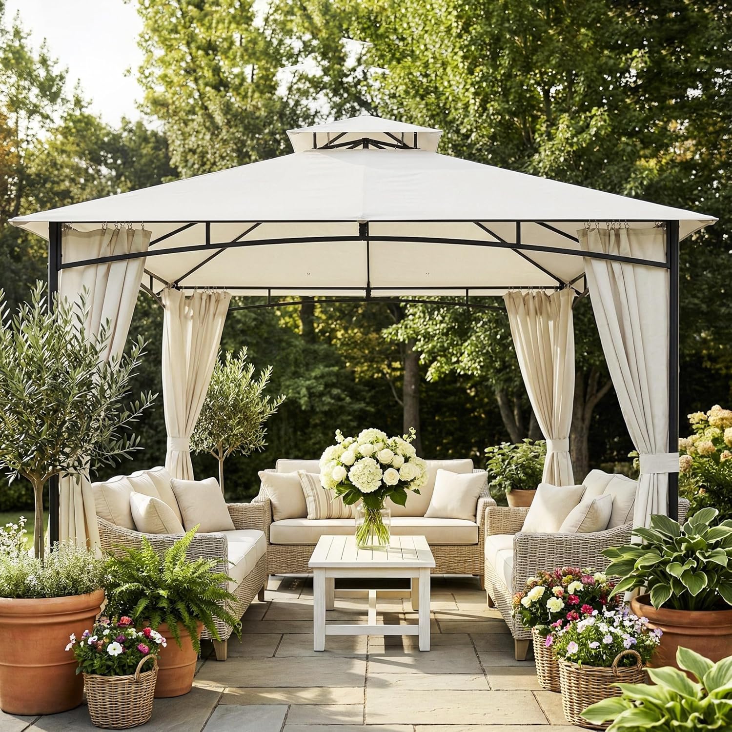 Outsunny - Pavillon rétractable 3x3m - toit double UV50+ crème