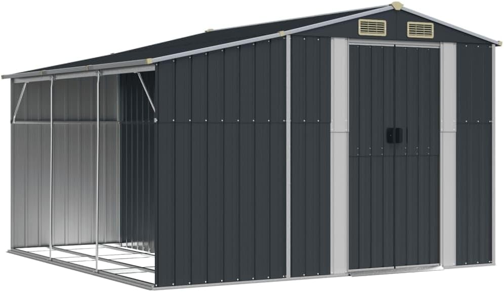 vidaXL Abri de Jardin, Cabane à Outils avec Poignées, Remise à Outils avec Toit Inclinable, Abri de Rangement Patio, Anthracite 277x279x179 cm Acier Galvanisé