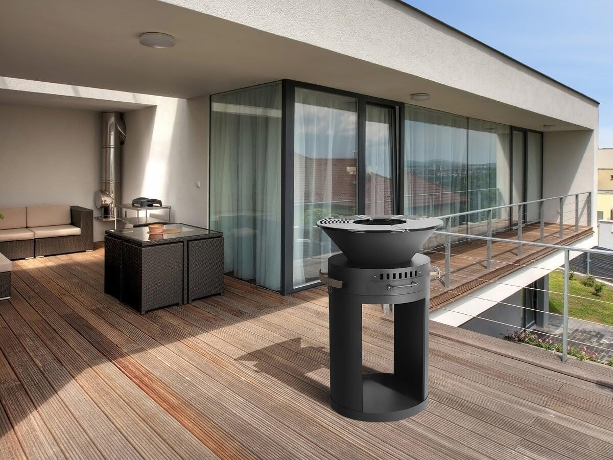 Barbecue plancha brasero charbon/bois, Cesar - 49x49x92cm, noir