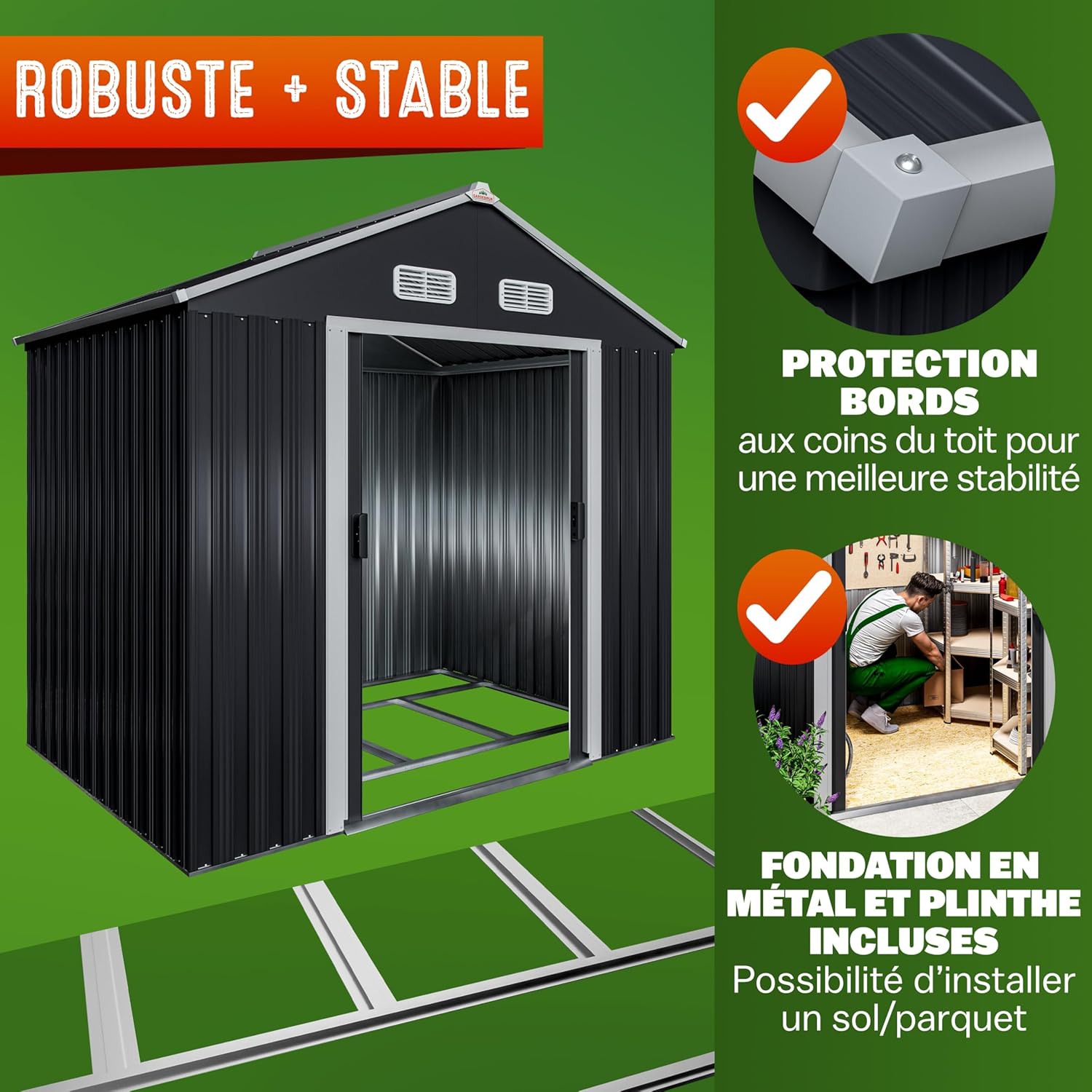 GARDEBRUK - abri de jardin XL 2m², 200x135x190cm, porte coulissante, anthracite