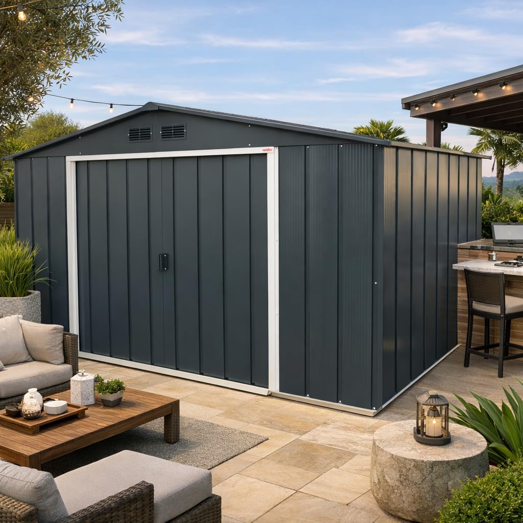 Duramax - ECO série - 10 x 8 (7,80 m²) - abri de jardin métal robuste, toit renforcé, anthracite