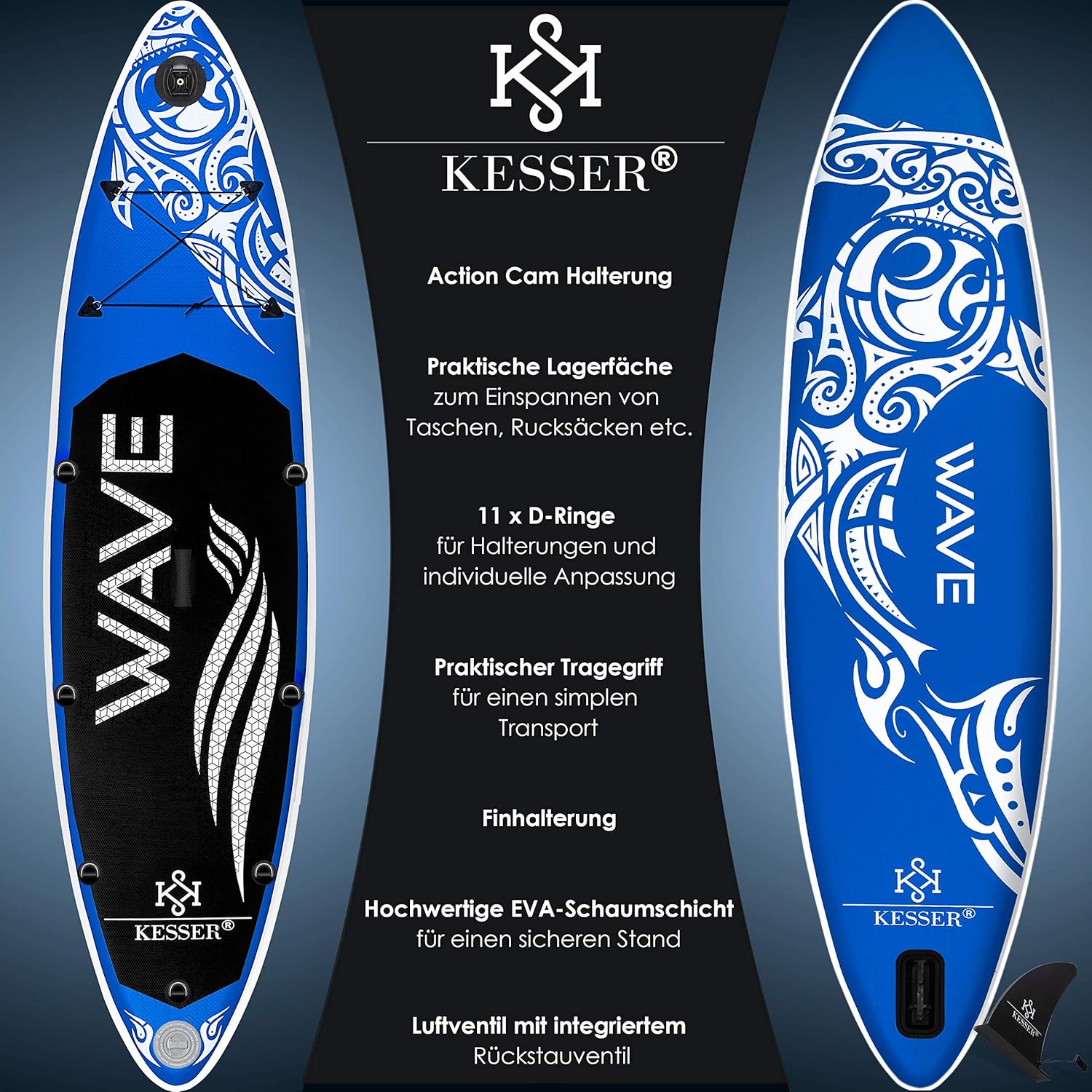 KESSER® Set Sup Board Gonflable Stand Up Paddle Board Premium Surfboard Sports Aquatiques | 6 Pouces d'épaisseur | Accessoires complets | 130kg