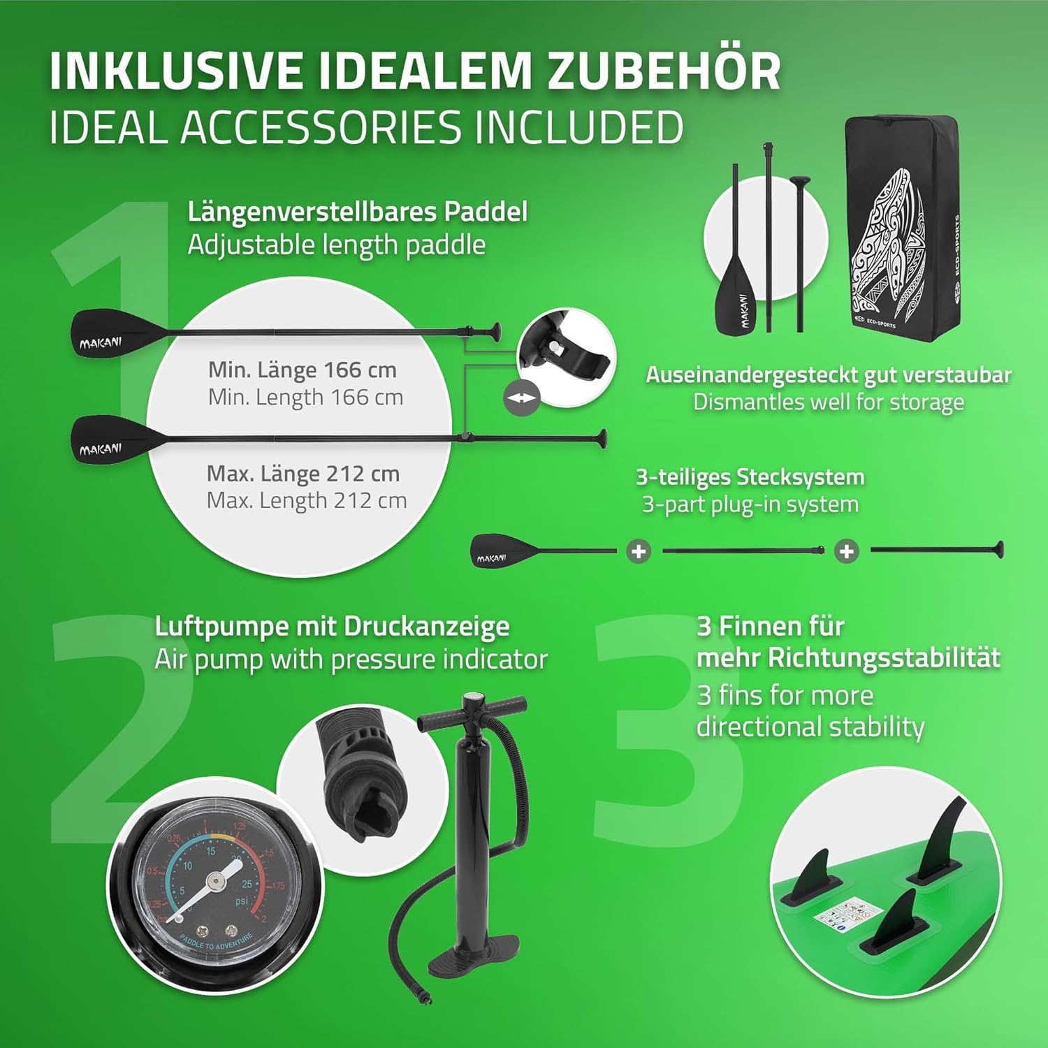 ECD Germany - planche stand up paddle - 305/308/320/380 cm - PVC, jusqu'à 150 kg, 10/15 cm d'épaisseur
