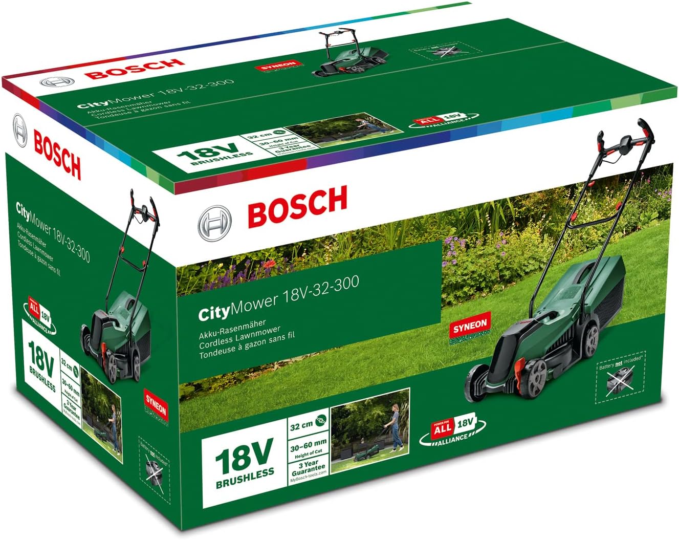 Bosch - CityMower série 18V - 32 cm - Sans fil, Brushless, jusqu’à 300 m² 18V-32-300