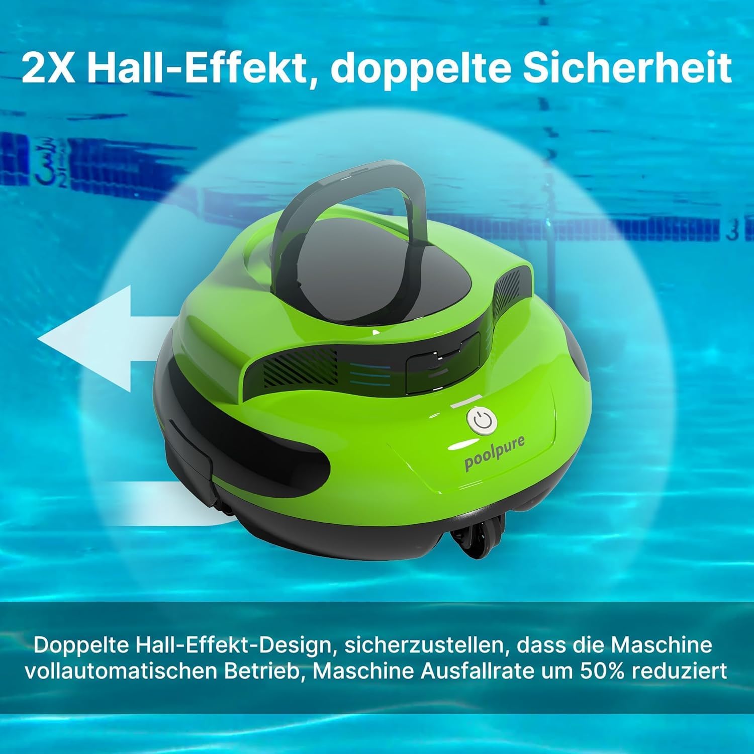 POOLPURE - aspirateur piscine sans fil - 5000mAh, double moteur, LED, 90m², IPX8