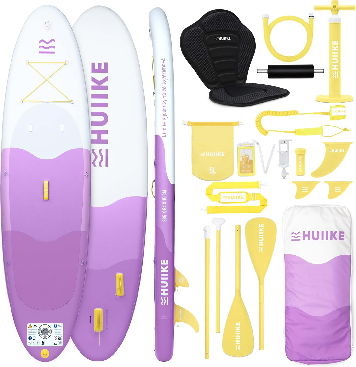 HUIIKE Paddle Gonflable Adulte avec Accessoires Inclus, Pagaie, Ailerons, Pompe. Planche de Stand Up Paddle Grande Stabilité et Résistance. 305 x 84 x 15 cm, Jusqu'à 130 kg