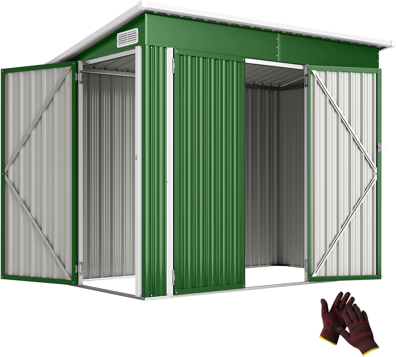 Outsunny - Abri de jardin métal - 234x132x185 cm - Triple porte, toit incliné, serrure, ventilation