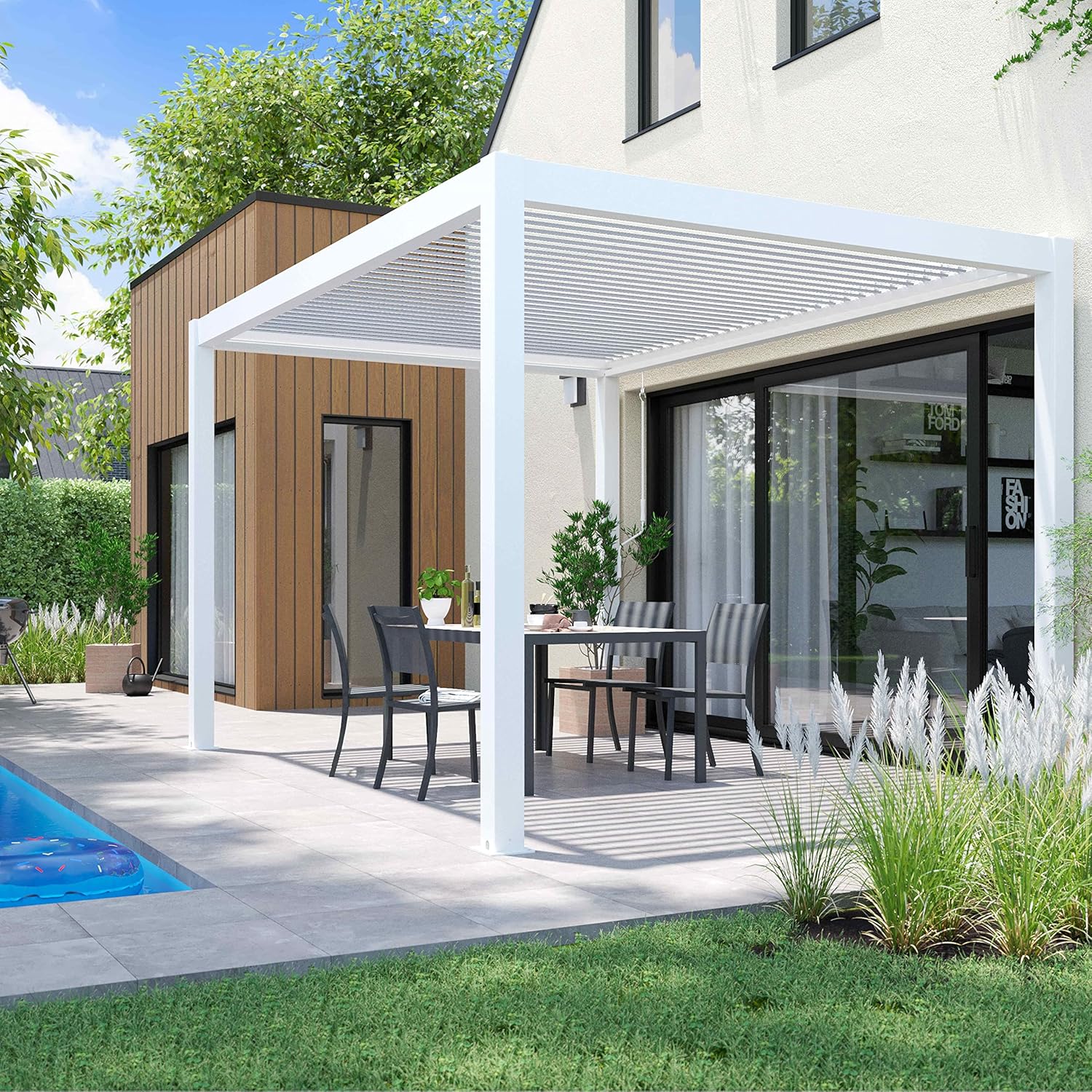 Oviala - Pergola bioclimatique autoportée blanche - 3x4m - résistance météo