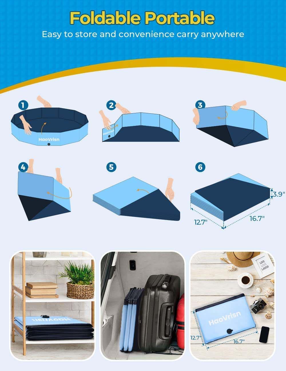 HaoVrisn Piscine pour Chien, 160x30CM Piscine Enfant et Animaux, PVC épais et Antidérapant, Grande Piscine Chien avec Rustines et Valve de Vidange