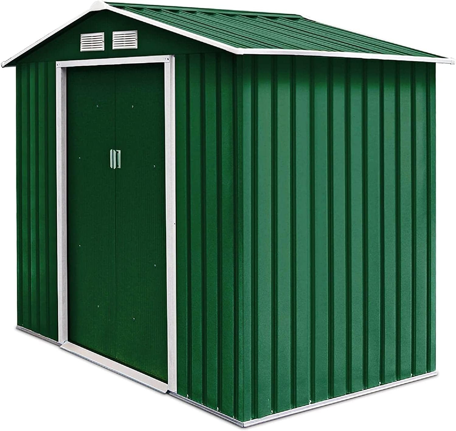GIANTEX Abri de Jardin 2,7 m² en Métal, Abri à Outils avec Porte Coulissante & Fondation Solide, Remise à Outils Extérieur, 213 x 127 x 185 cm, Vert
