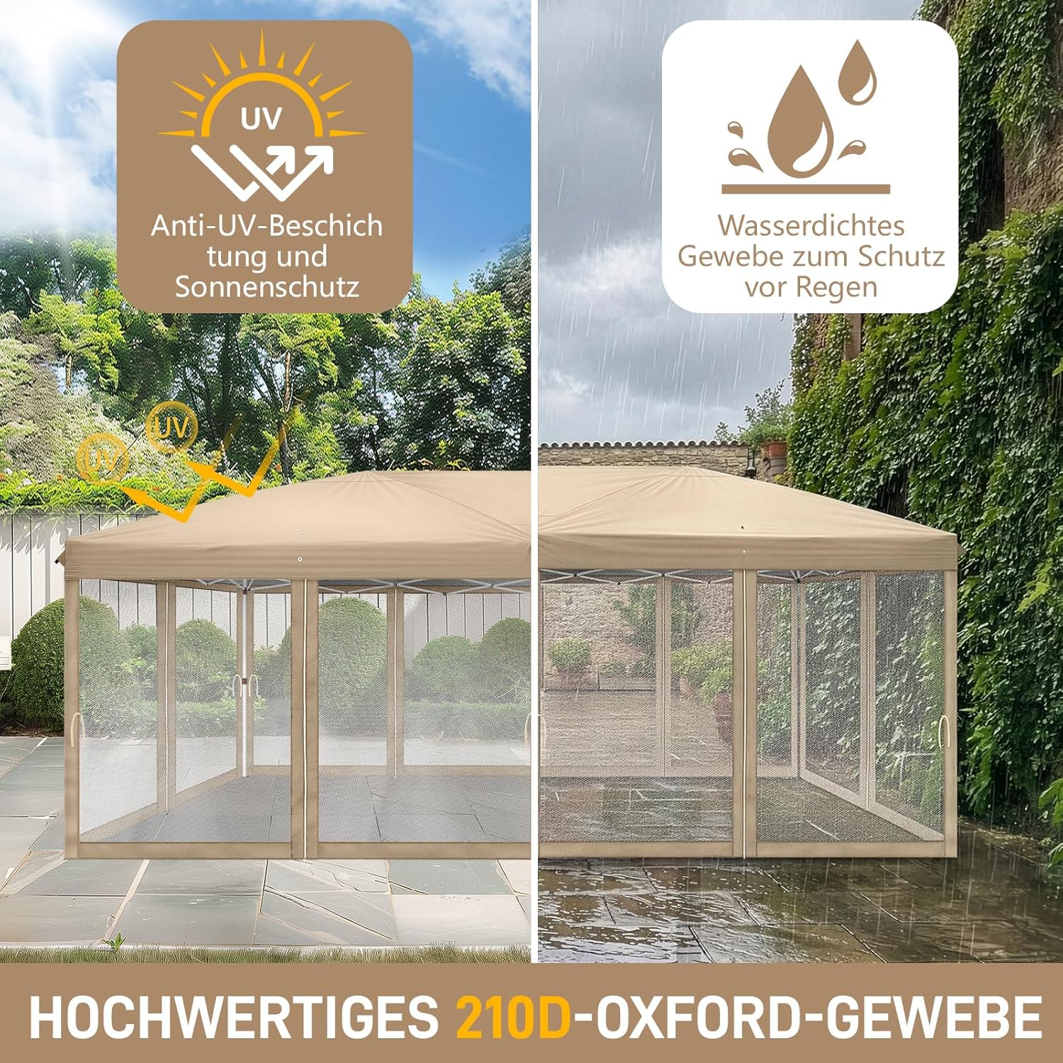 LEADZM - Tonnelle pliante série référence - 3x6m - imperméable, UV 50+, hauteur ajustable, 6 moustiquaires