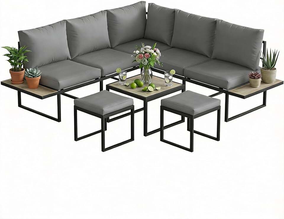 Outsunny - salon de jardin modulable 6 pers. - coussins 10cm, table PSPC
