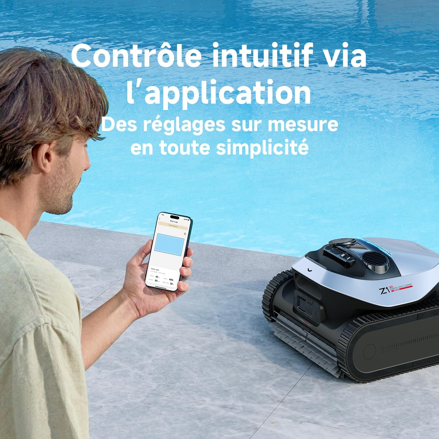 DREAME Z1 Pro Robot Piscine sans Fil, Puissance d'Aspiration 30 000 LPH, Nettoyage du Fond, Parois et Ligne d'eau, Télécommande Manuelle, 240 Min, Jusqu'à 200 m²