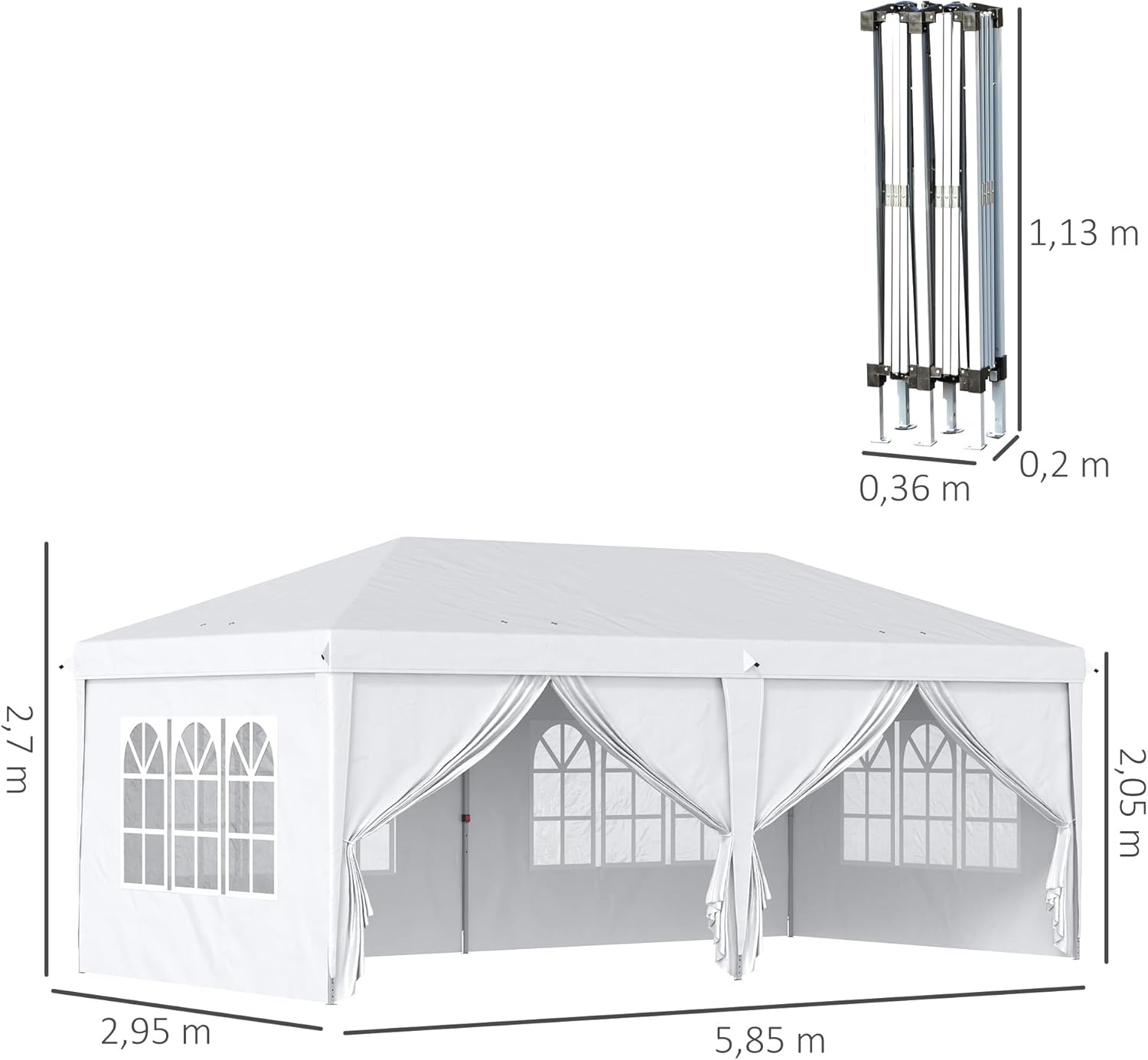 Outsunny Tonnelle de Jardin 3x6m Barnum Pliant avec Côtés Amovibles - Tente de Réception Structure en Acier Renforcée - Abri de Jardin Pop-up pour Mariage, Fête et Marché, Sac de Transport, Blanc