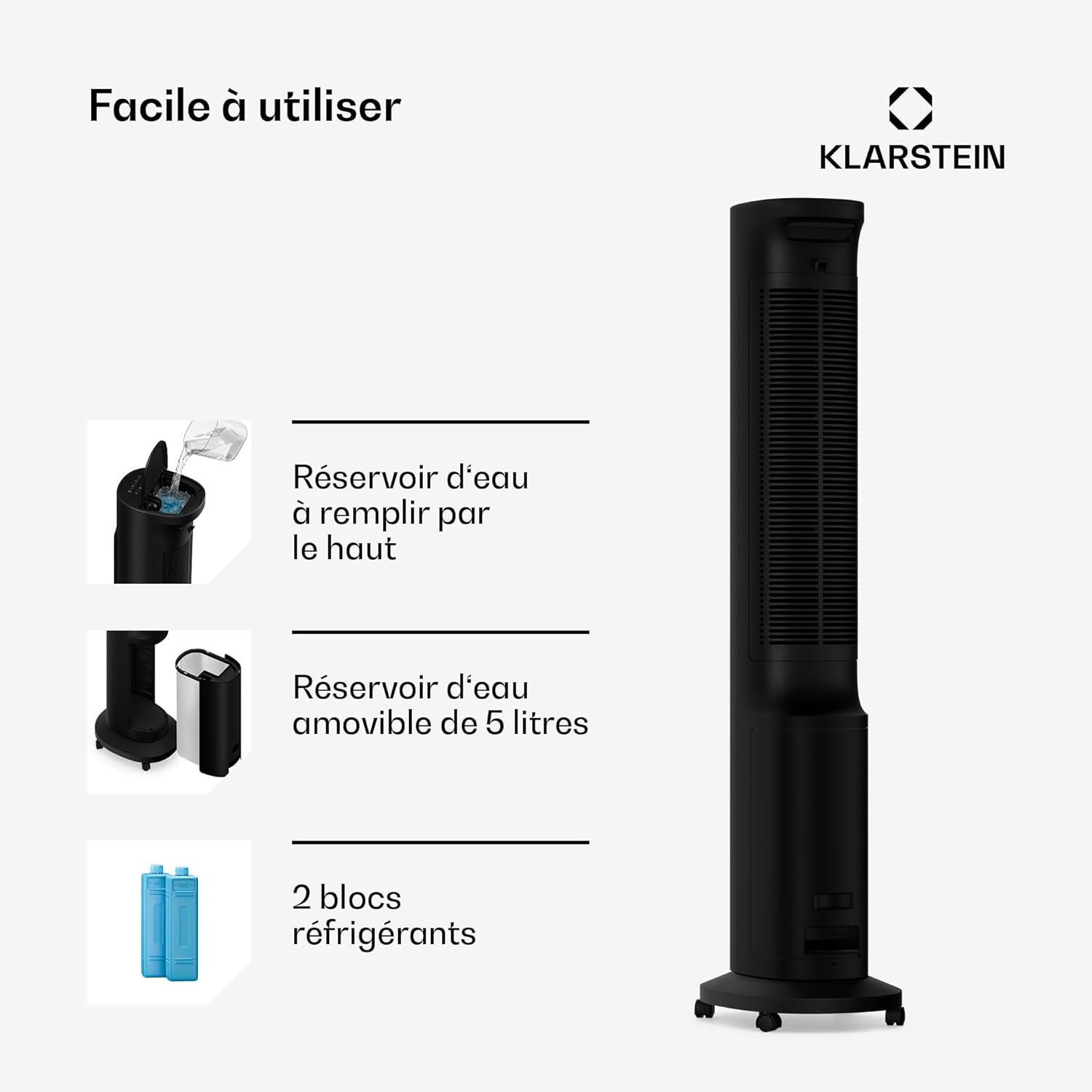 Klarstein - Rafraîchisseur d'air 5L, télécommande, applis, 30m², Black