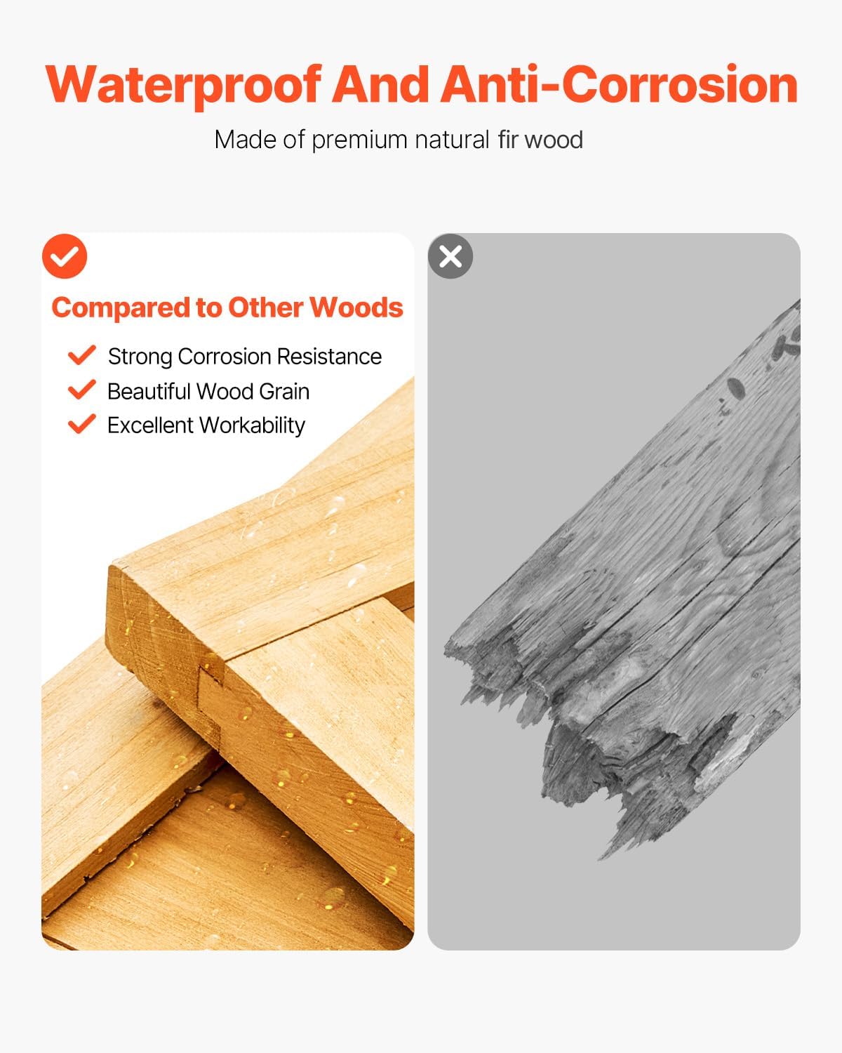 VEVOR - Abri de Jardin bois, 1400x600x1715 mm, toit étanche, cadre métal, portes doubles à serrure