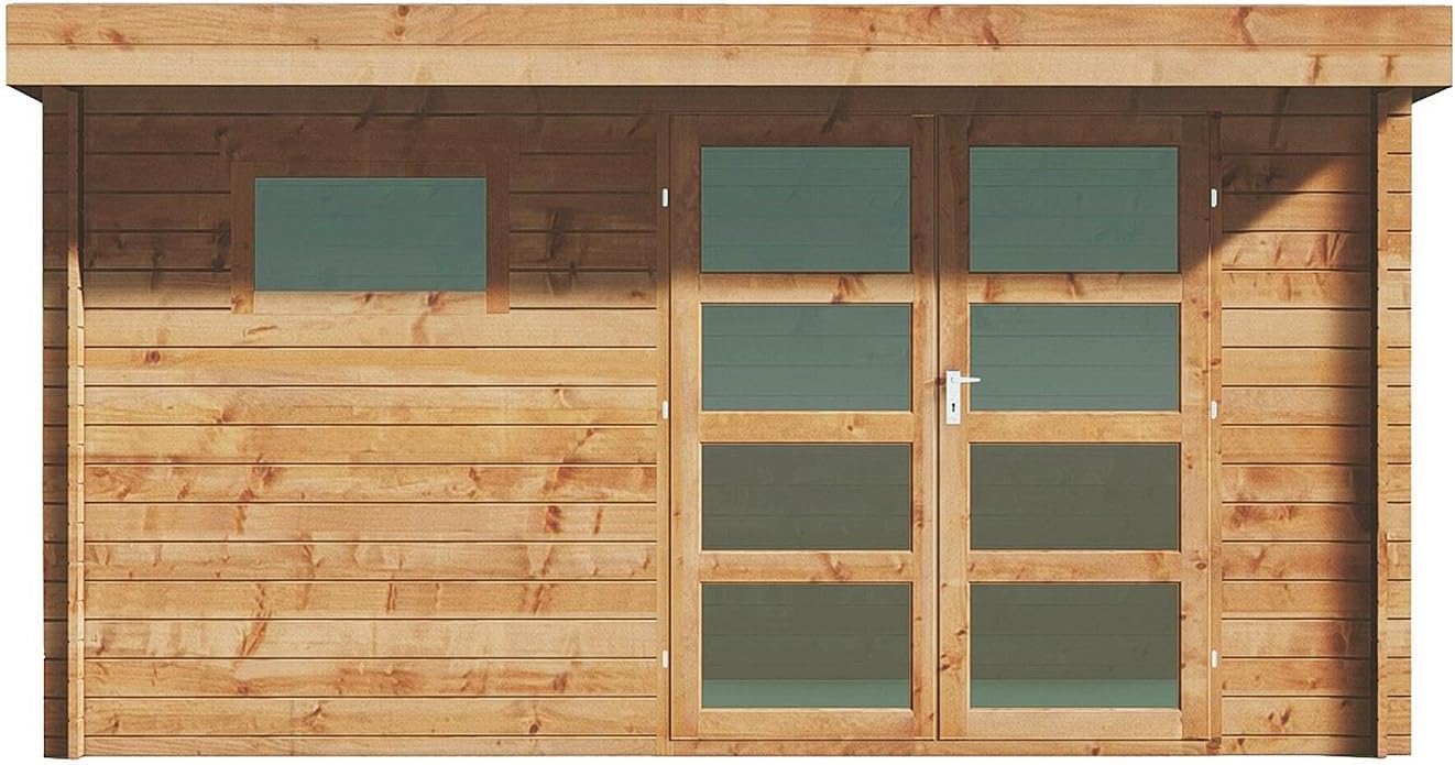 Vente-unique - abri de jardin bois toit plat 13m² 28mm épais CORALIO