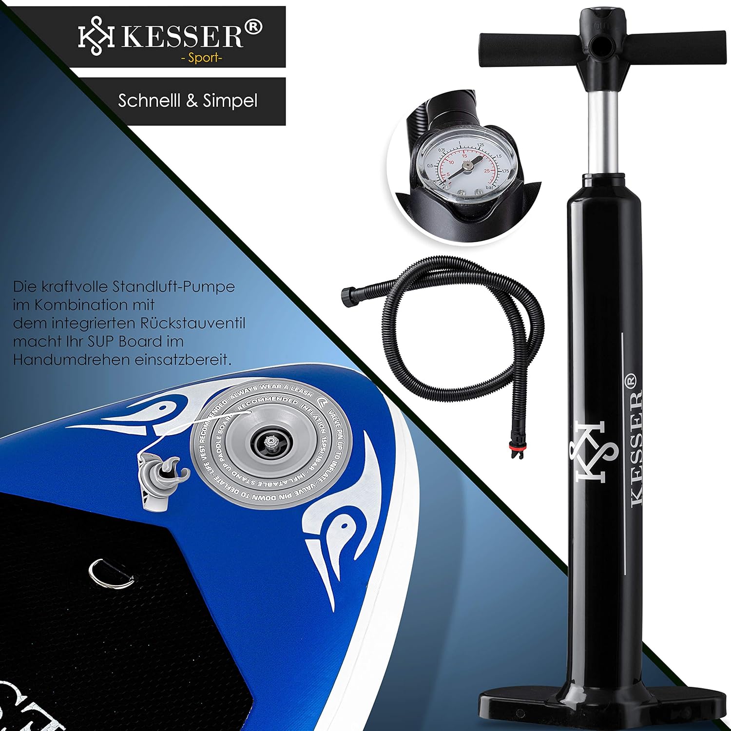 KESSER® Set Sup Board Gonflable Stand Up Paddle Board Premium Surfboard Sports Aquatiques | 6 Pouces d'épaisseur | Accessoires complets | 130kg