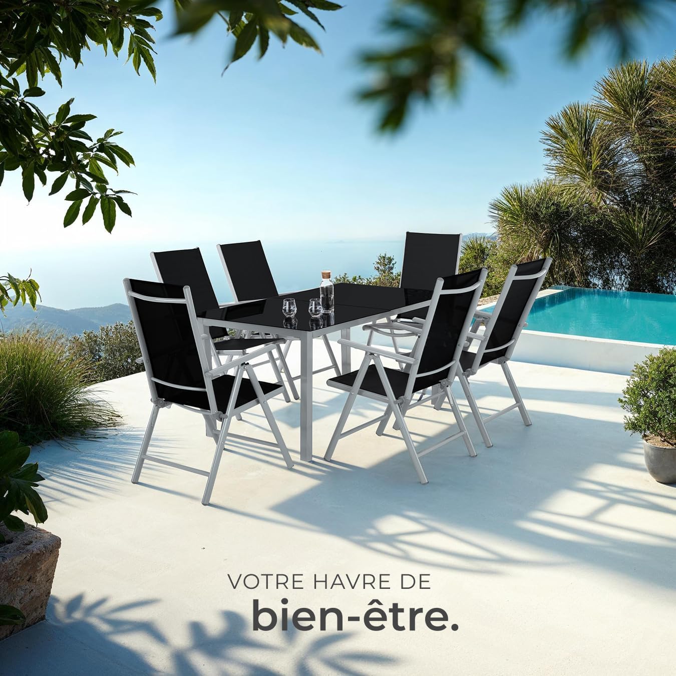 tectake - salon de jardin aluminium 6 chaises pliables, table, entretien facile