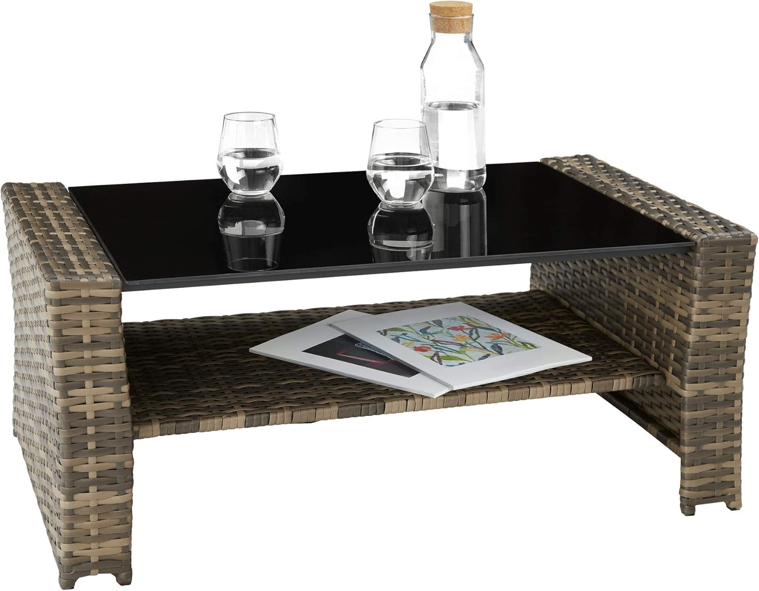 tectake - Ensemble salon de jardin 6 places - poly rotin, coussins épais, table basse, marron naturel