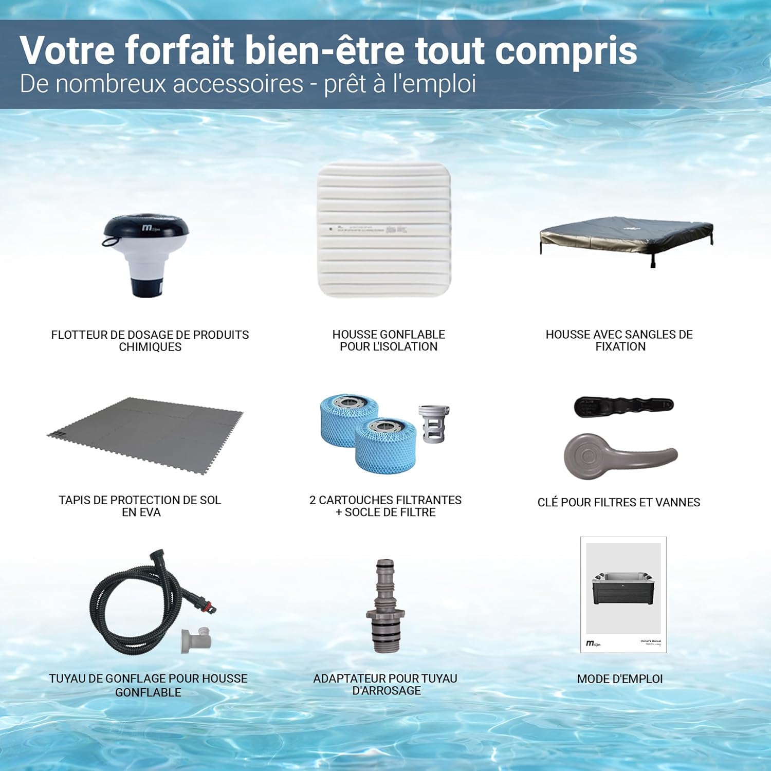 Miweba - MSpa Tribeca - 160x160x65 cm - Spa rigide, contrôle app, 6 pers, 120 buses, hiver résistant MSpa-TRIBEX