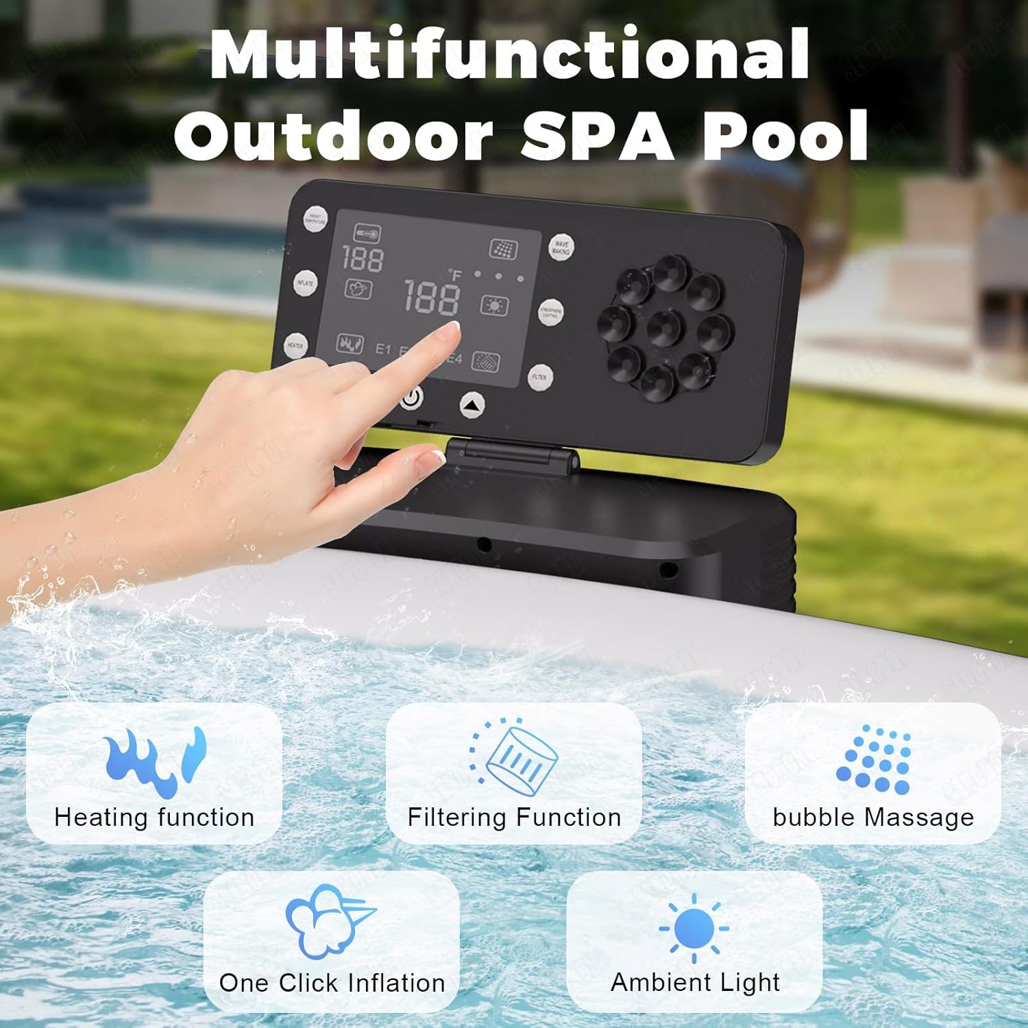 Spa Gonflable Portable d'extérieur 72 Pouces (183 cm) pour 2 à 4 Personnes, 110 Jets d'air, avec Chauffage, Filtre et Tapis de Sol Inclus