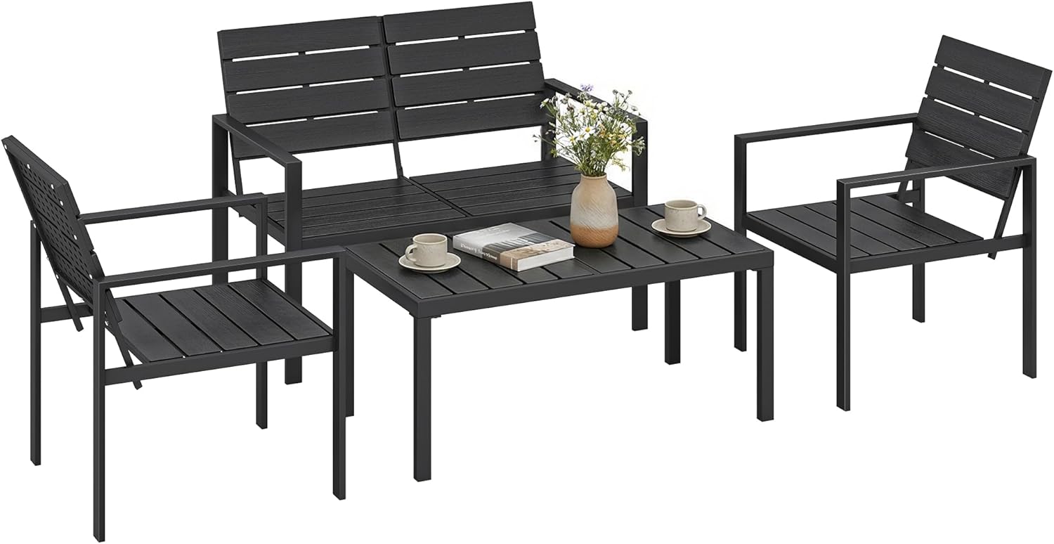 Outsunny - salon de jardin 4 pièces - canapé 2 places, table basse, fauteuils, noir